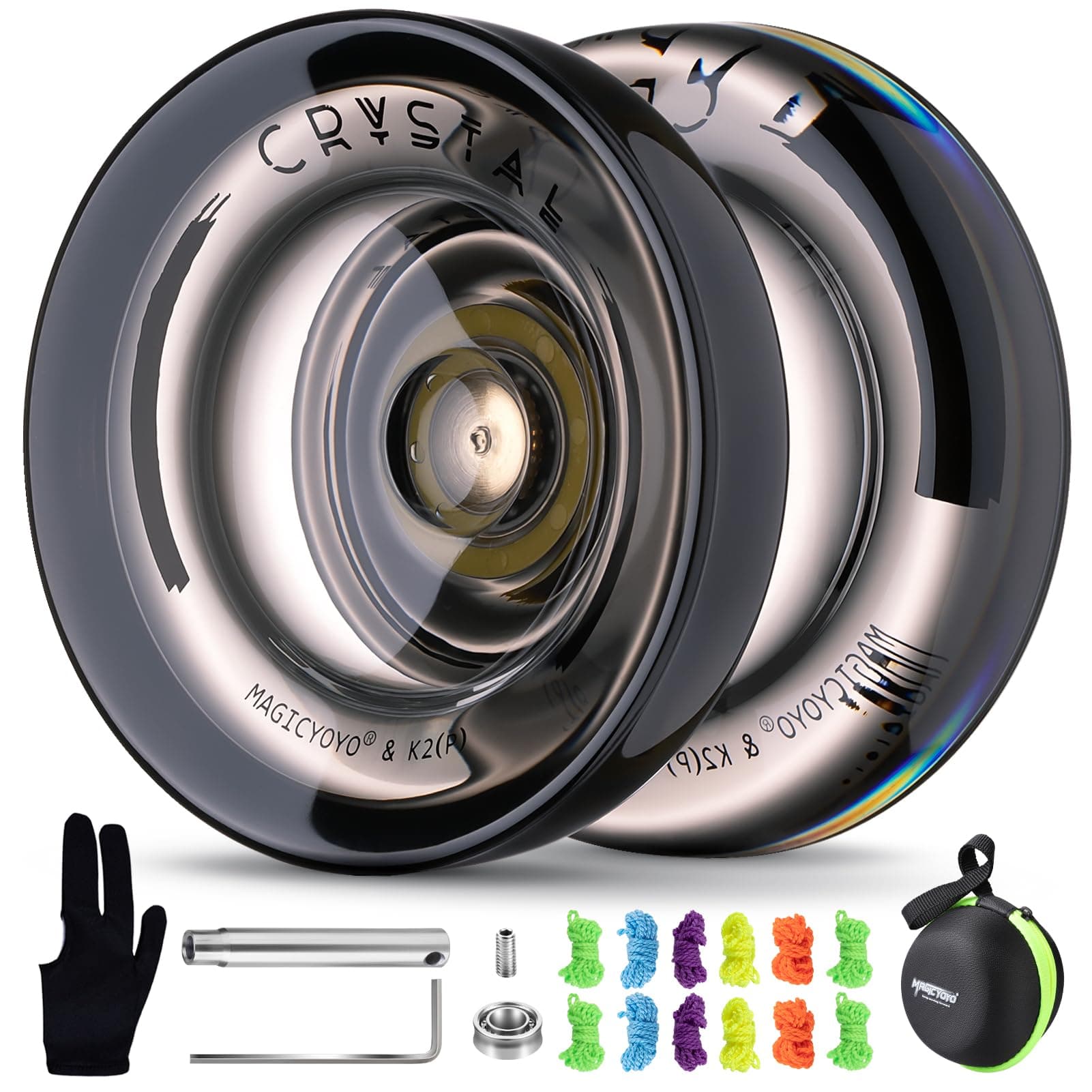 MAGICYOYO K2 Black Responsive Yoyo for Kids Beginners with Extra Unresponsive Yoyo Bearing, Pro Plastic Trick Yoyo for Adults+12 Yoyo Strings+Bearing Tool+Storage Bag