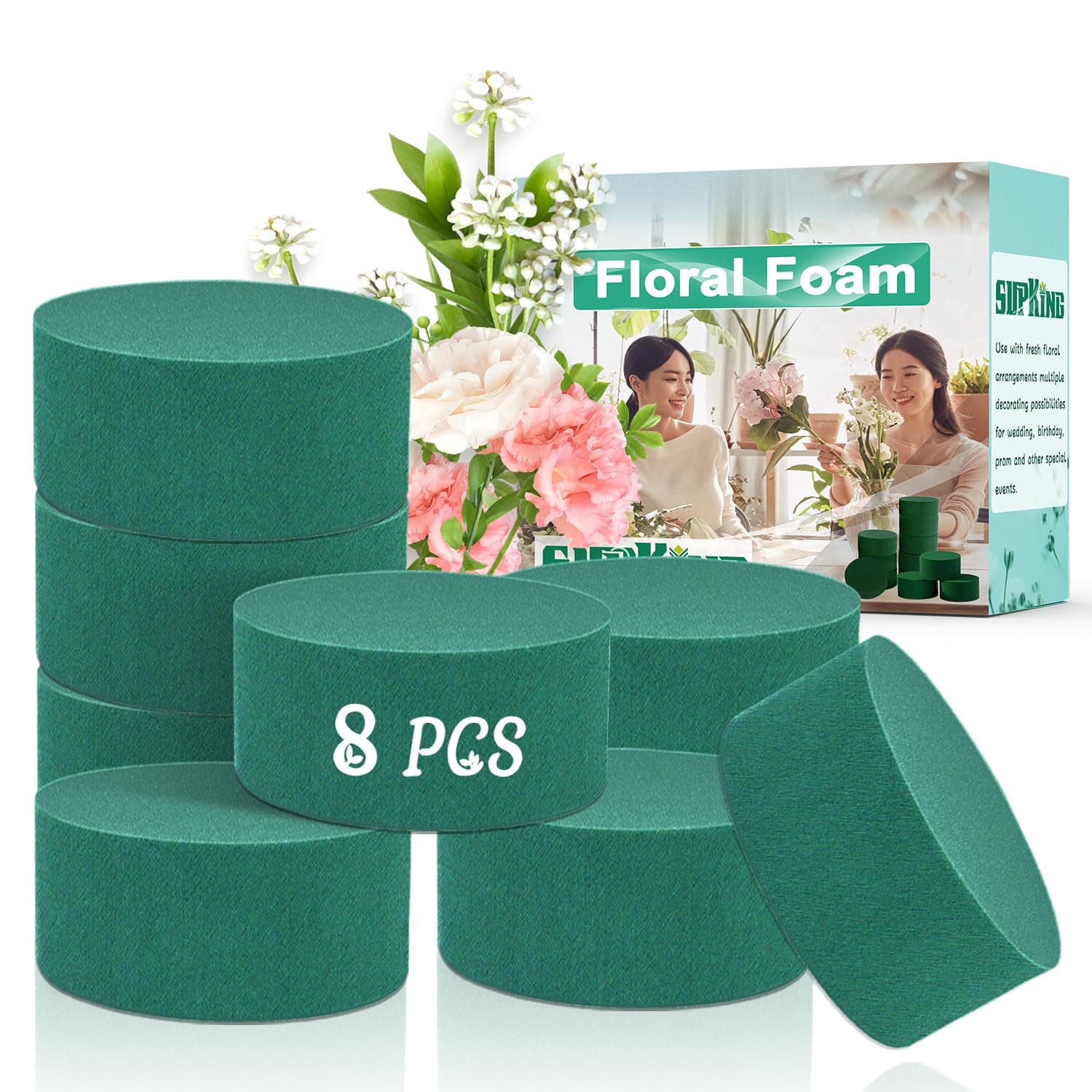 SupKing 8 Pcs Floral Foam Blocks 3.15" Round Green Wet Dry Flower Foam Florist Plant Foam for Fresh Artificial Flower Arrangements