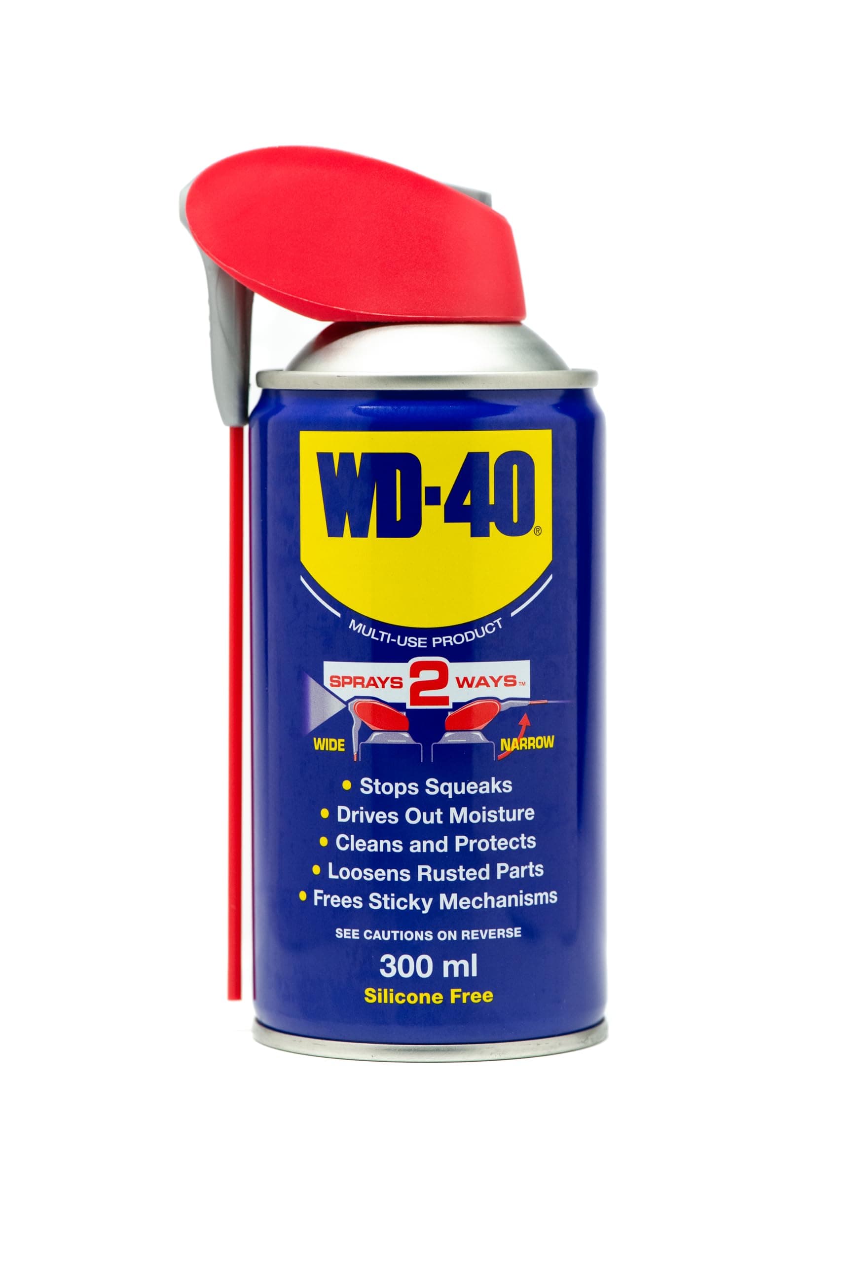 WD-40 Multi Use Lubricant Spray 300ml, Wide and Narrow Smart Straw, Multipurpose WD40 Spray Lubricant for Maintenance, Water Displacement, and Rust Protection on Gears, Threads, and Hinges