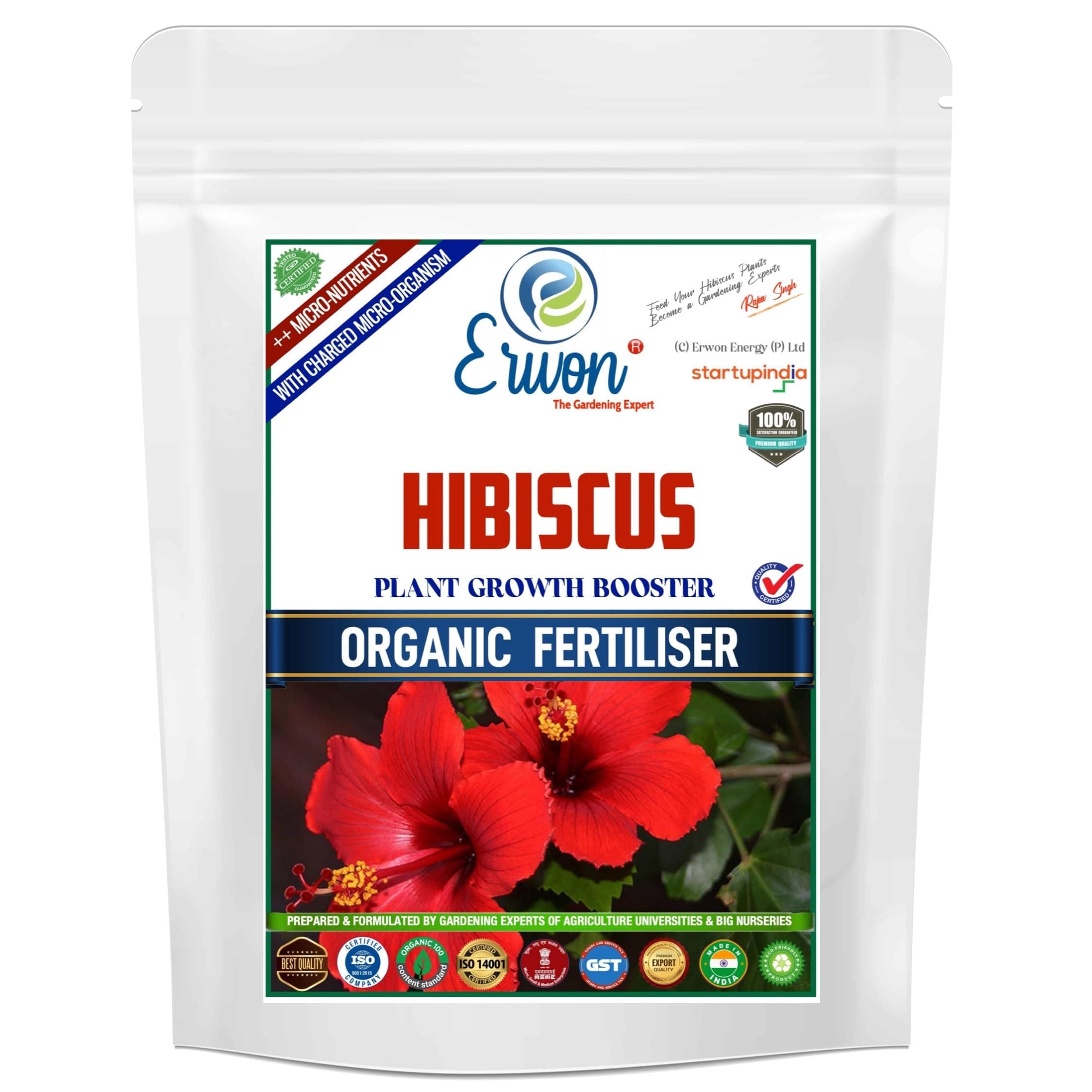 Erwon® Hibiscus Plant Growth Booster, Premium Essential Powerful Organic Fertilizer For Overall Growth Of Hibiscus Plants, With Charged Micro-Organism And ++ Micronutrients. (900 gm)