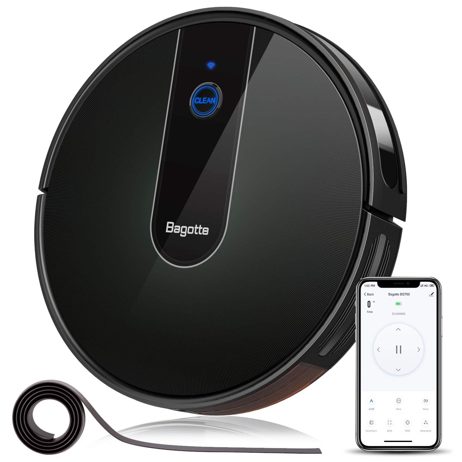 Robot Vacuum - 1600PA Wi-Fi Connected APP Schedule Cleaning Robotic Vacuum Cleaner , Striped Panel, 2.7" Super-Slim, Boundary Strips Included, Ideal for Pet Hair, Hard Floors, Carpets