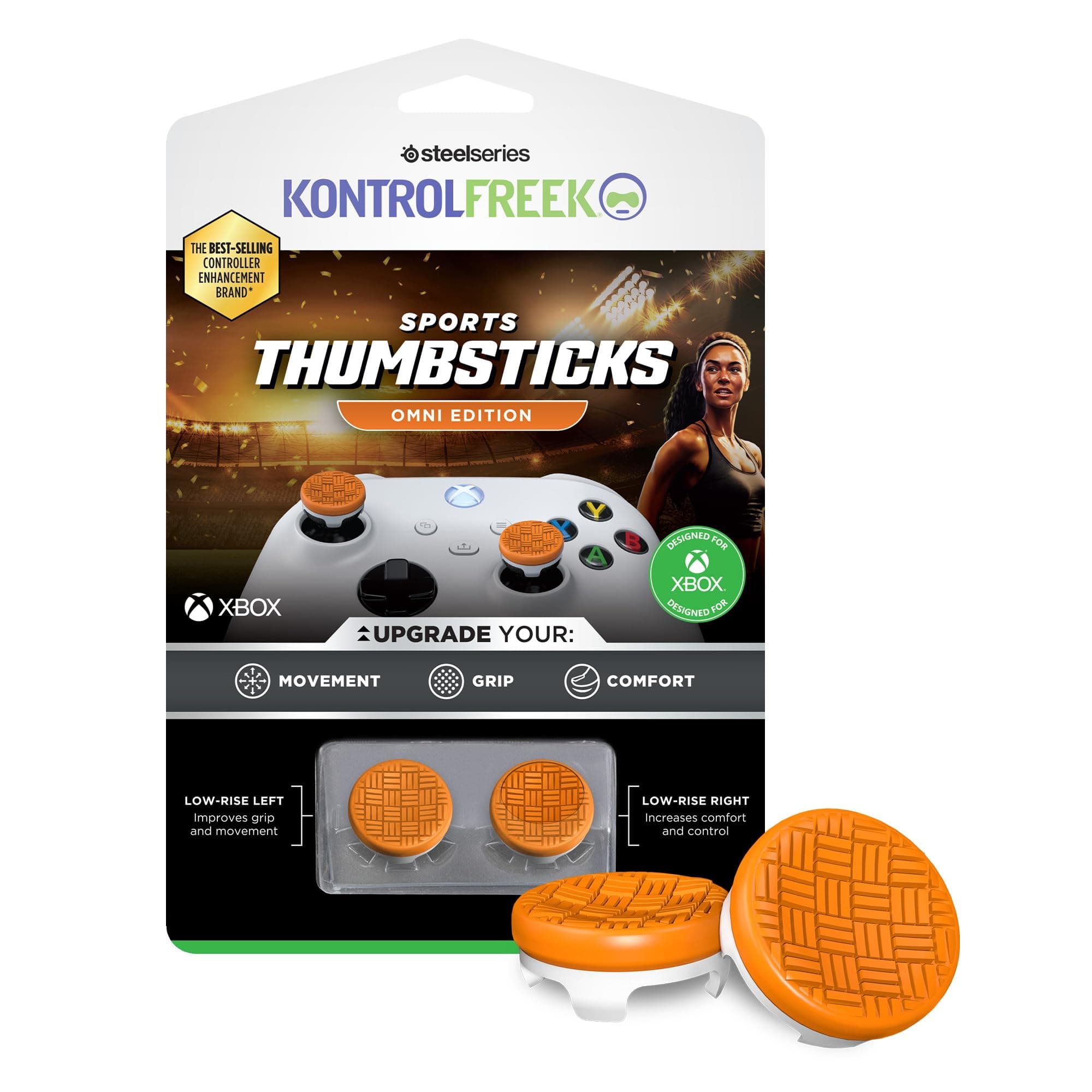 KontrolFreekOmni for Xbox One and Xbox Series X Controller, Performance Thumbsticks, 2 Low-Rise Concave, Orange/White