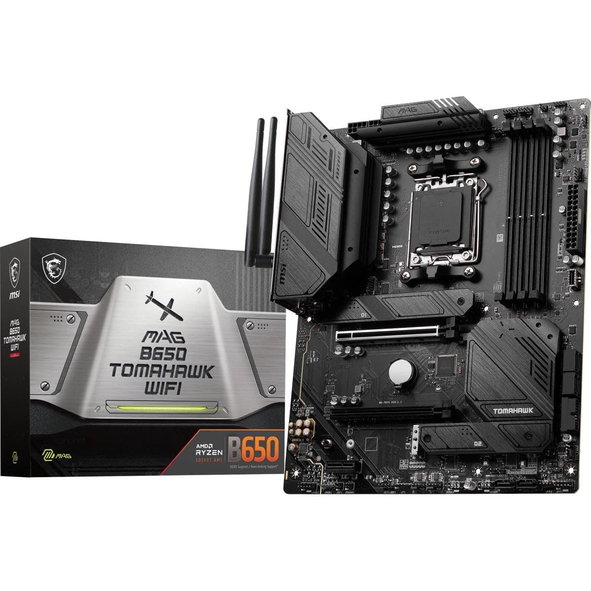 MSI MAG B650 Tomahawk WiFi Gaming Motherboard (AMD Ryzen 9000/8000/7000 Series Processors, AM5, DDR5, PCIe 4.0, M.2, SATA 6Gb/s, USB 3.2 Gen 2, HDMI/DP, Wi-Fi 6E, Bluetooth 5.3, 2.5Gbps LAN, ATX)