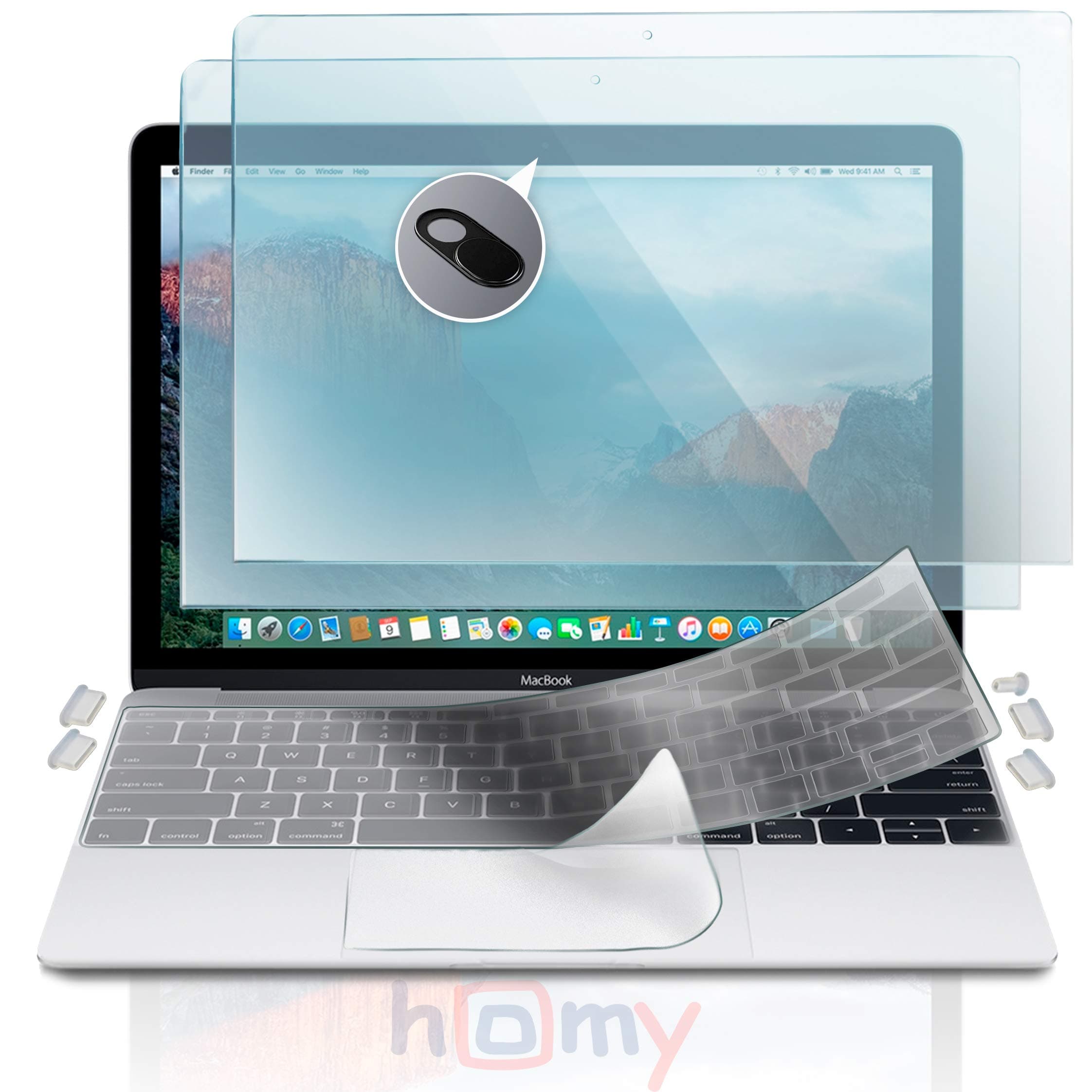 Homy Full Protection Compatible MacBook 12 inch: 2X Screen Protector (1xMatte, 1xGlare), Ultra-Thin TPU Keyboard Cover, 2X Web Camera Sliding Cover, Dust Plugs, Trackpad Cover. Accessories for A1534
