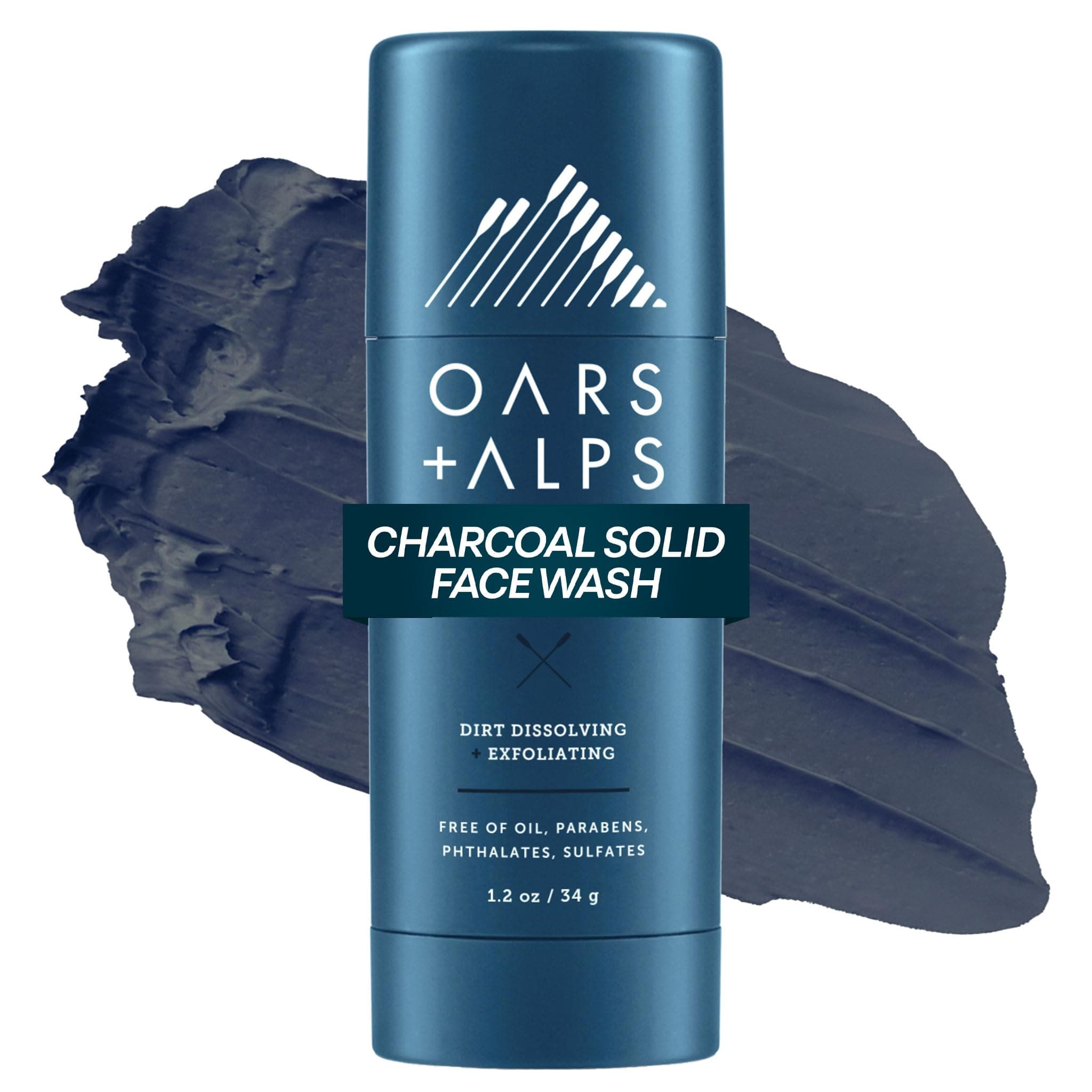 - Oars + Alps Exfoliating Face Wash Stick, 2-in-1 Facial Cleanser & Face Exfoliant with Activated Charcoal, Alpine Moss, Dermatologist Tested, Spill Free, Travel Size, 1.2 Oz