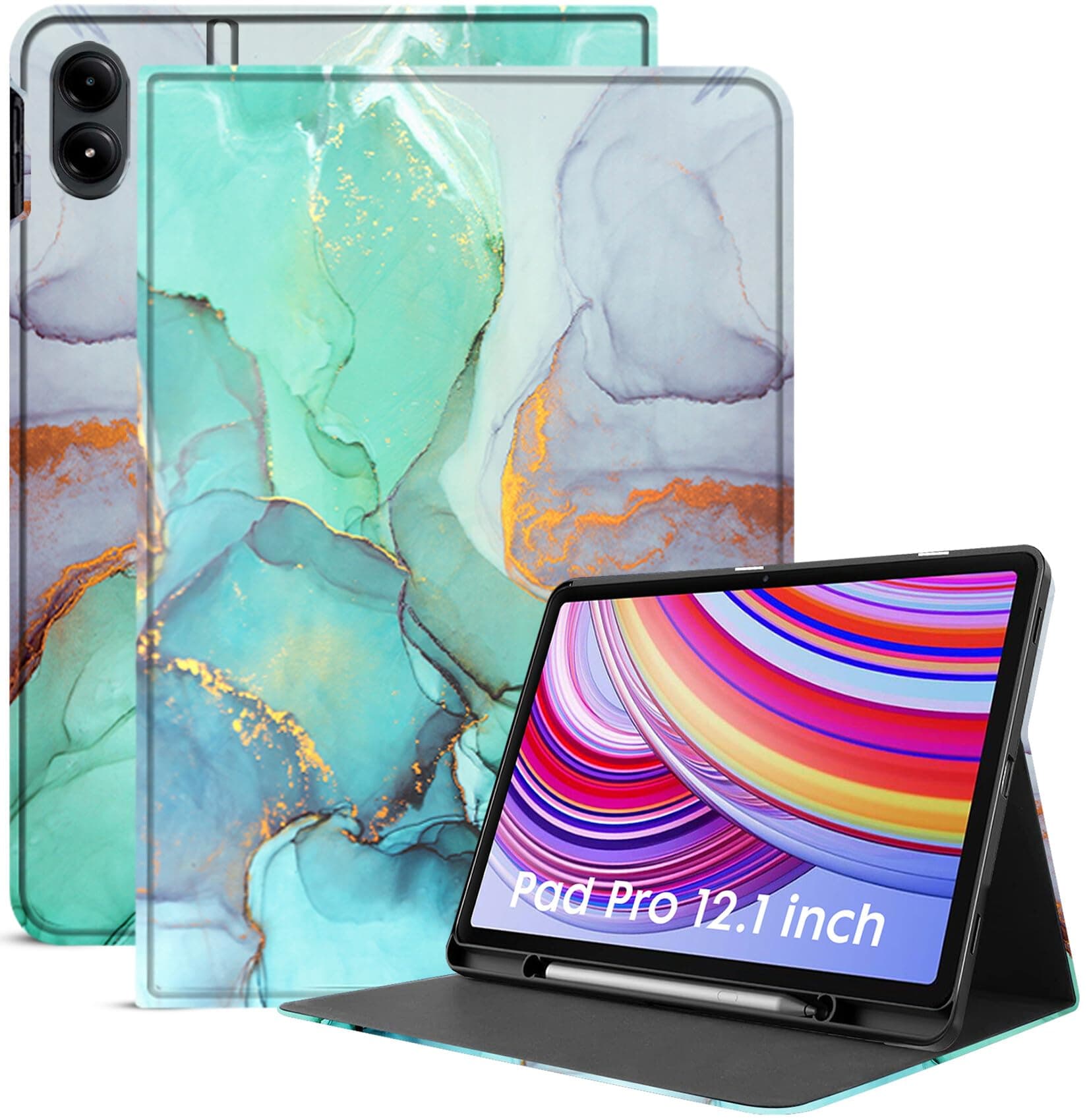 Robustrion Cover for Redmi Pad Pro 12.1 Cover Case, Folio Flip Cover with Pencil Holder for Redmi Pad Pro 5G Tablet 12.1 inch [ Auto Sleep Wake Support] - Marble Green