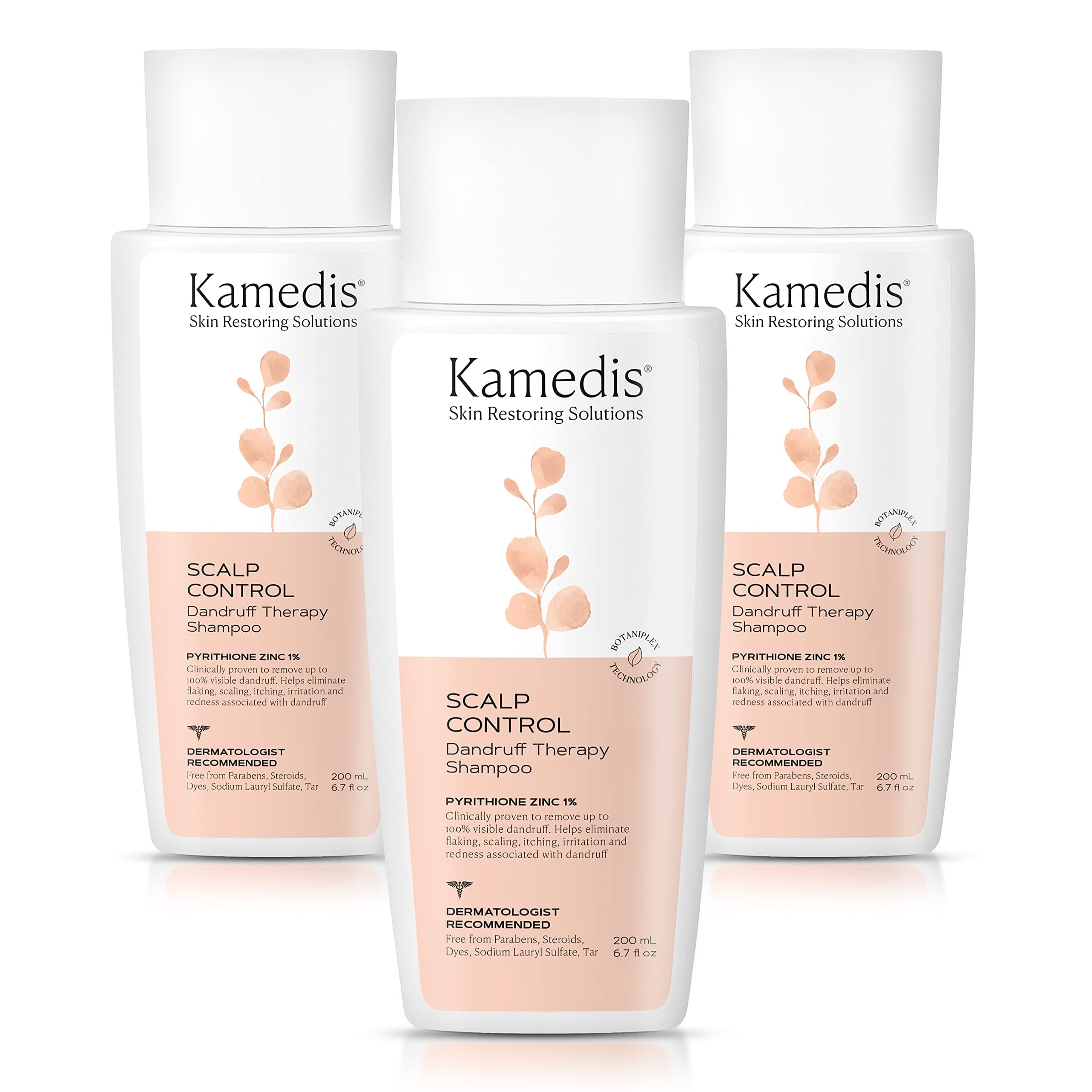 Kamedis Dandruff Therapy Shampoo - Prevents & Soothes Itchy, Flaky, and Red Scalp, Paraben-Free, SLS Sulphate-Free, Dye-Free, Clinically Proven, Made in USA, 6.7 Fluid Ounce, 3 PK