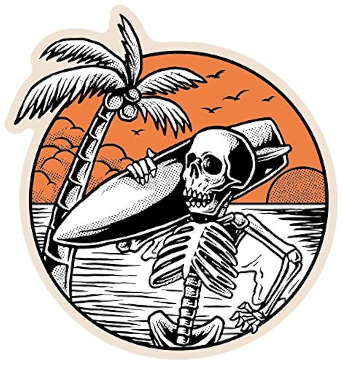 JMM Industries Surfer Skeleton Sticker Decal Dude Hang Ten Rest in Chill Beach Island Waves Palm Tree 4-Inches Premium Quality Vinyl Sticker UV Protective Laminate PDS2129