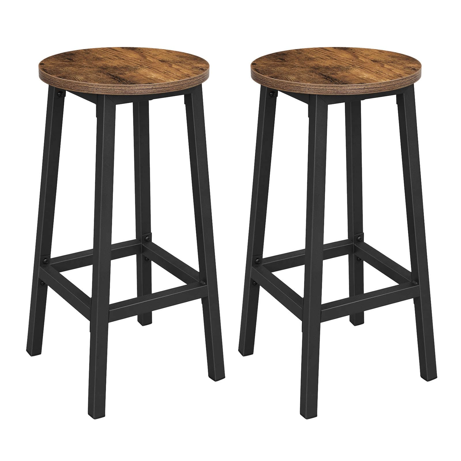 VASAGLE Bar Stool Set of 2 Round Chair High Kitchen Seat Steel Frame Height 65 cm Easy Assembly Industrial Style Rustic Brown and Black LBC32X