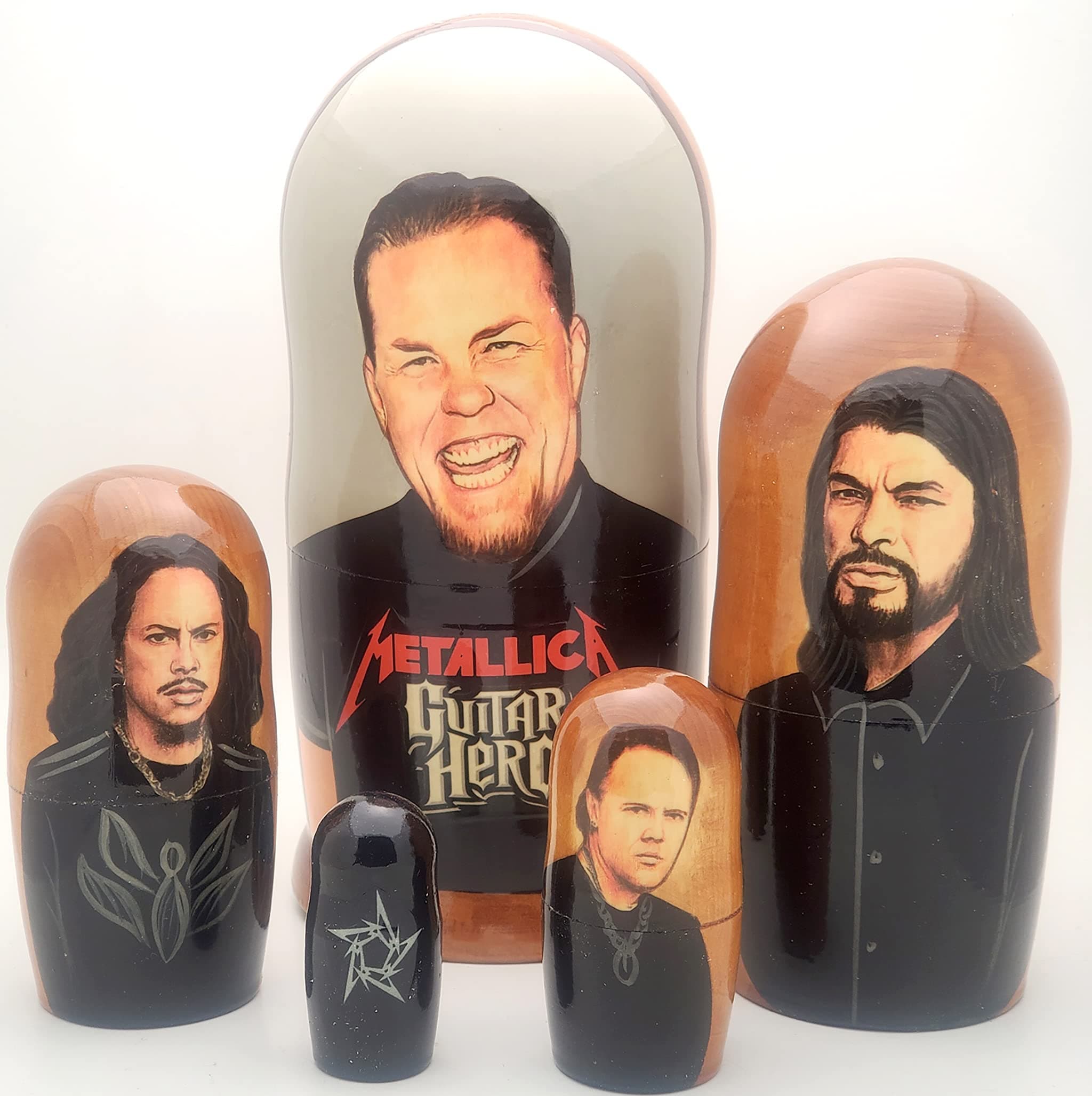 Metallica Guitar Hero Russian Nesting Dolls 5 Piece Doll Set 7" Tall