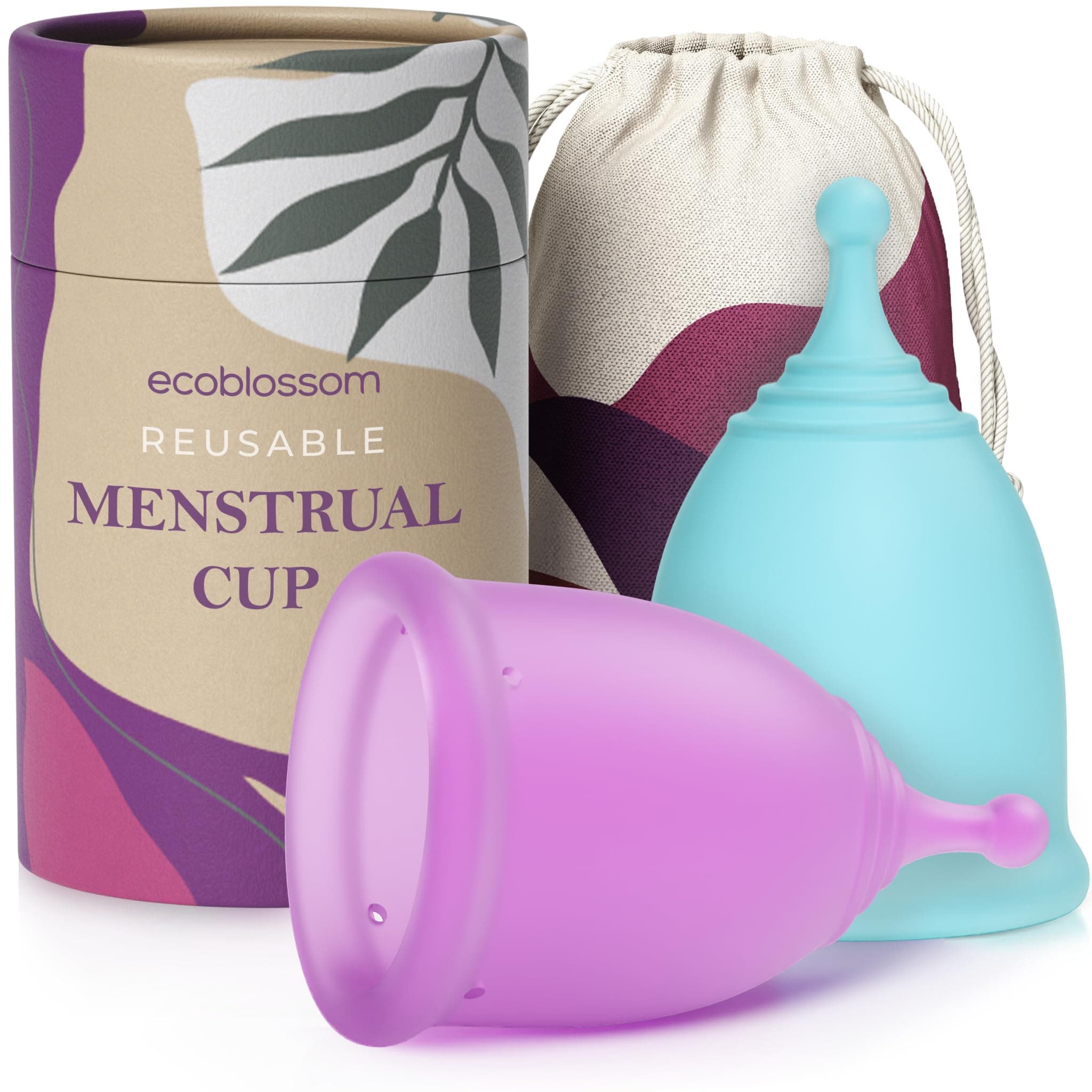 Ecoblossom Reusable Leak-Proof Menstrual Cups - Medical-Grade Silicone, Sustainable, Eco-Friendly Leak-Free Period Protection for Up to 12 Hours. Pack of 1 Small and 1 Large Menstrual Cups