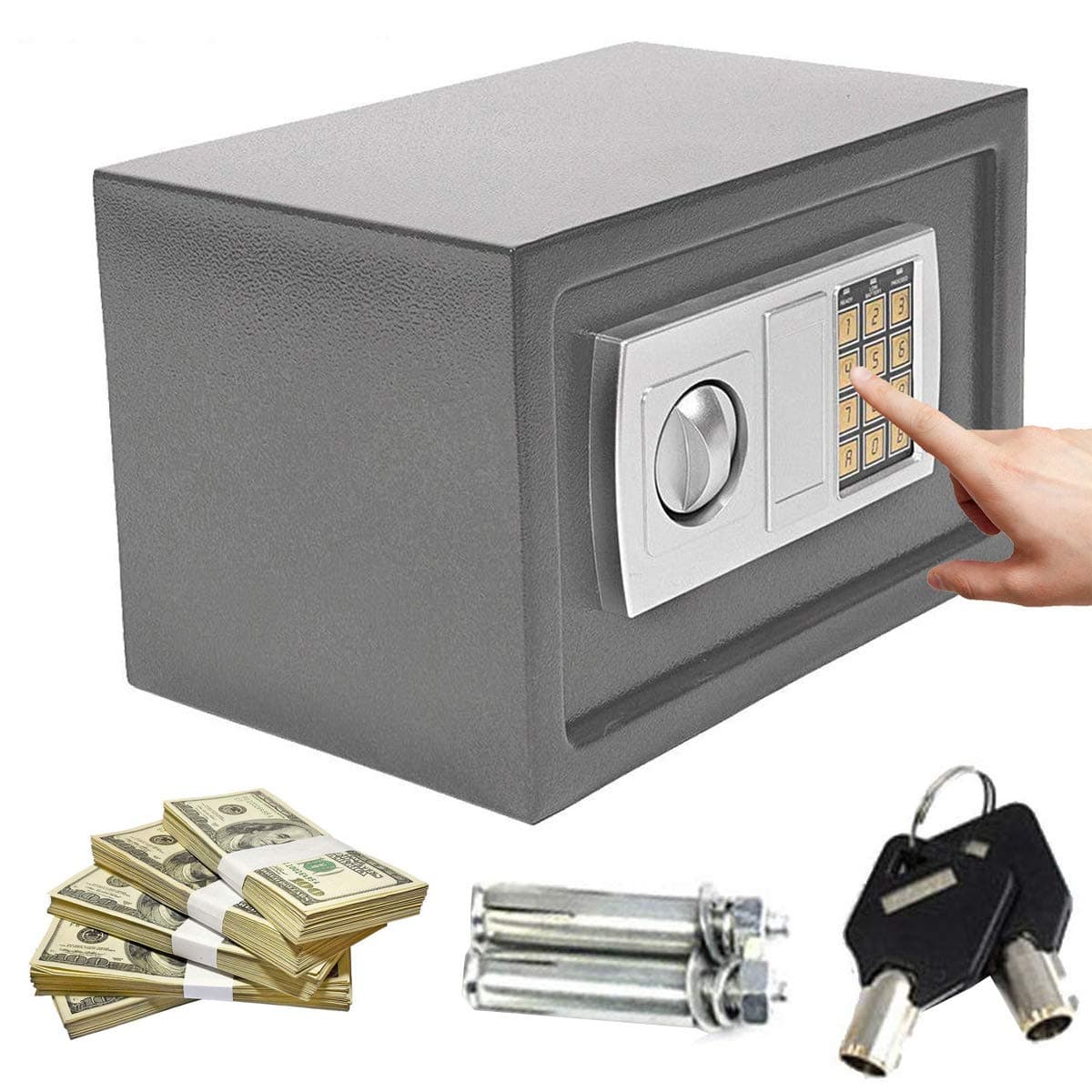 8.5L Digital Steel Safety Box Safe Electronic Security Coffer Safety Deposit Box Waterproof Fire Resistant 2 Manual Override Keys-Protect Money with Keypad Home Office Cash Money Passports Grey