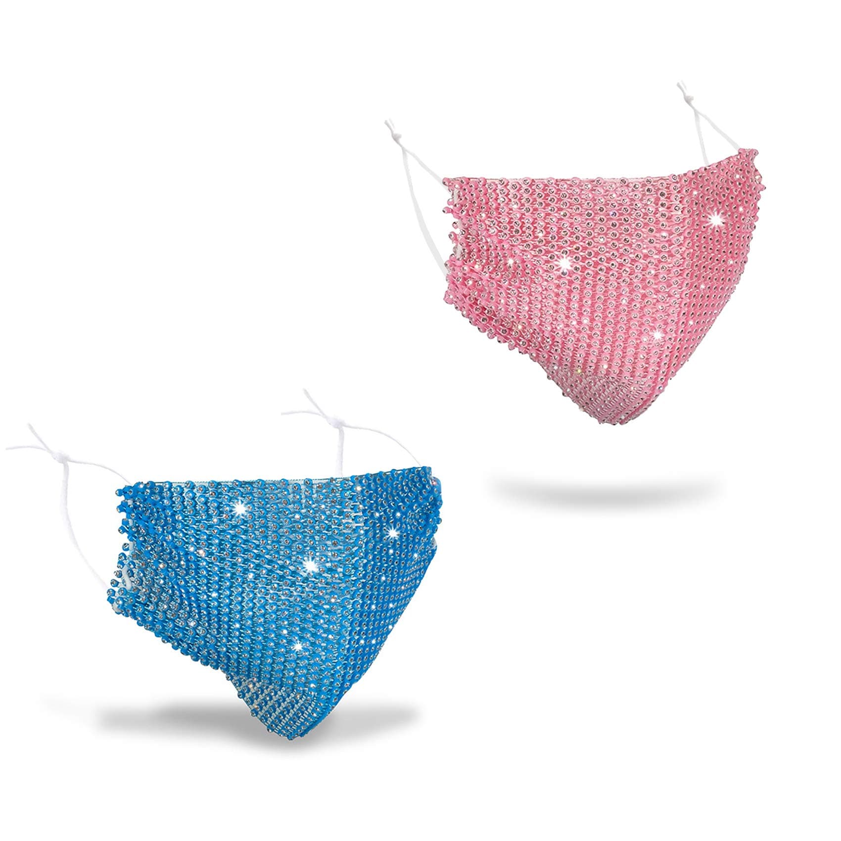 Sparkly Rhinestone Bling Face Mask for Women Crystal Masquerade Masks Halloween for Girls (2pcs- Pink & Blue)
