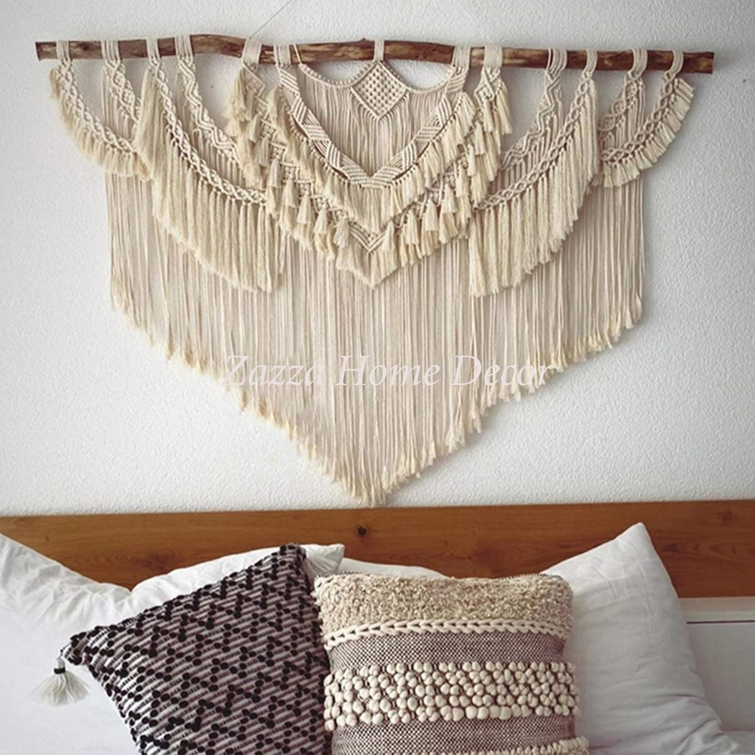 Zazza Home Decor - Large macrame wall hanging Tapestry Macrame Wall Decor Art Chic Bohemian Handmade Woven Tapestry Home Decoration for Bedroom Living Room Apartment Wedding. (5 feet/ 60 Inch)