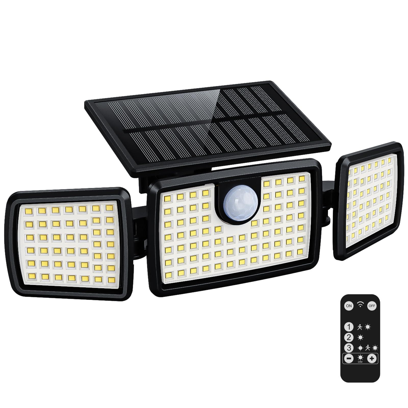 Solar Lights Outdoor, Quick Charge Solar Motion Deck Lights Outdoor for Deck with 158LEDs High Brightness, Larger Built-in Tempered Glass Panel, Sensitive PIR Motion Inductor (Remote,1 Pack)