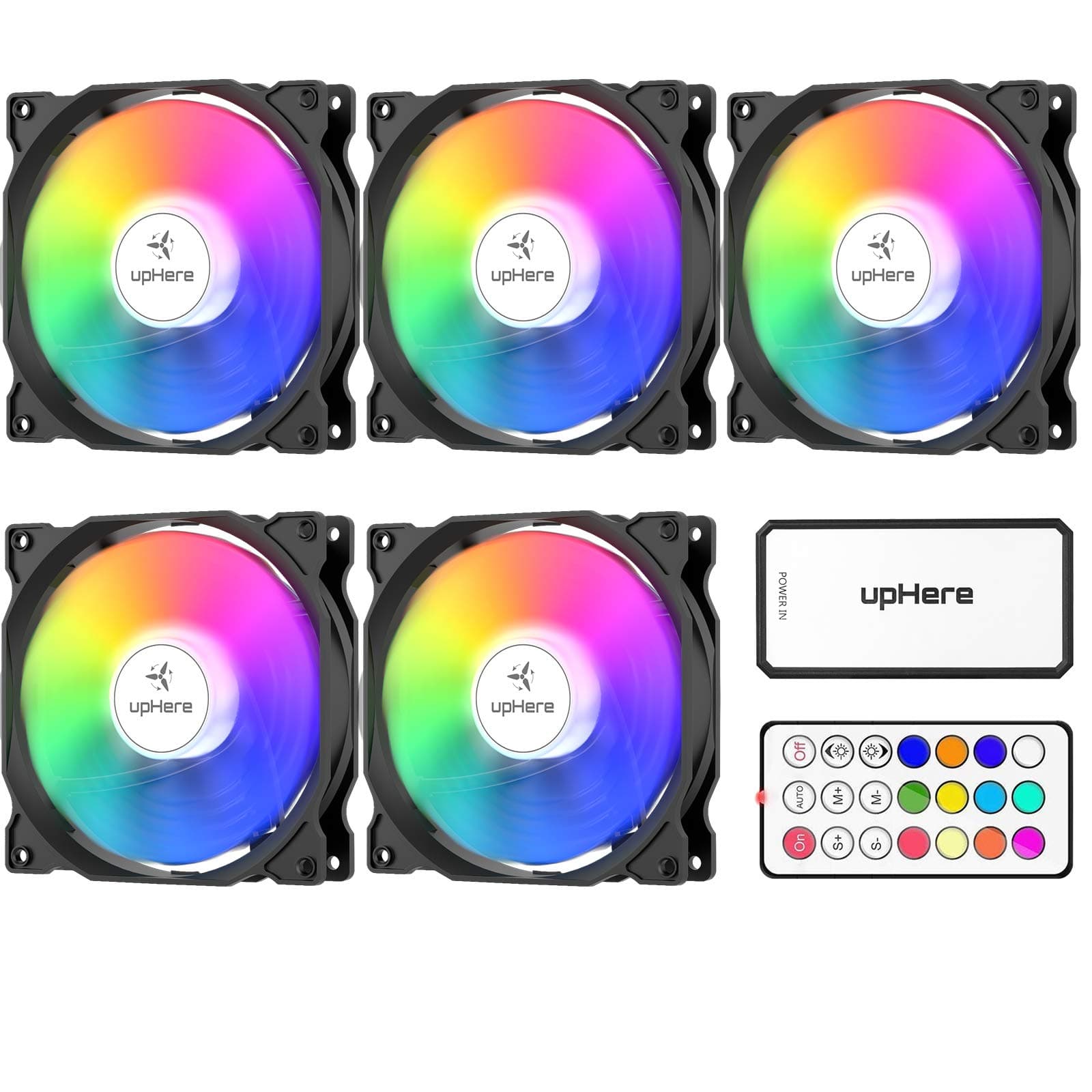 upHere 120mm RGB LED Case Fan for Computer Cooling, ultra Quiet High Airflow Adjustable Color LED Case Fan with remote controller-5 Pack/C8123-5