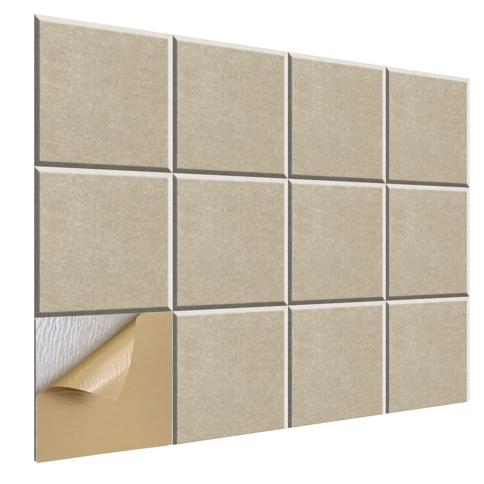 SHJADE Square Acoustic Panels Self-Adhesive, 12 Pack 12" X 12" X 0.4" Sound Absorbing Panels, High Density Soundproofing Wedge Tiles(Camel)