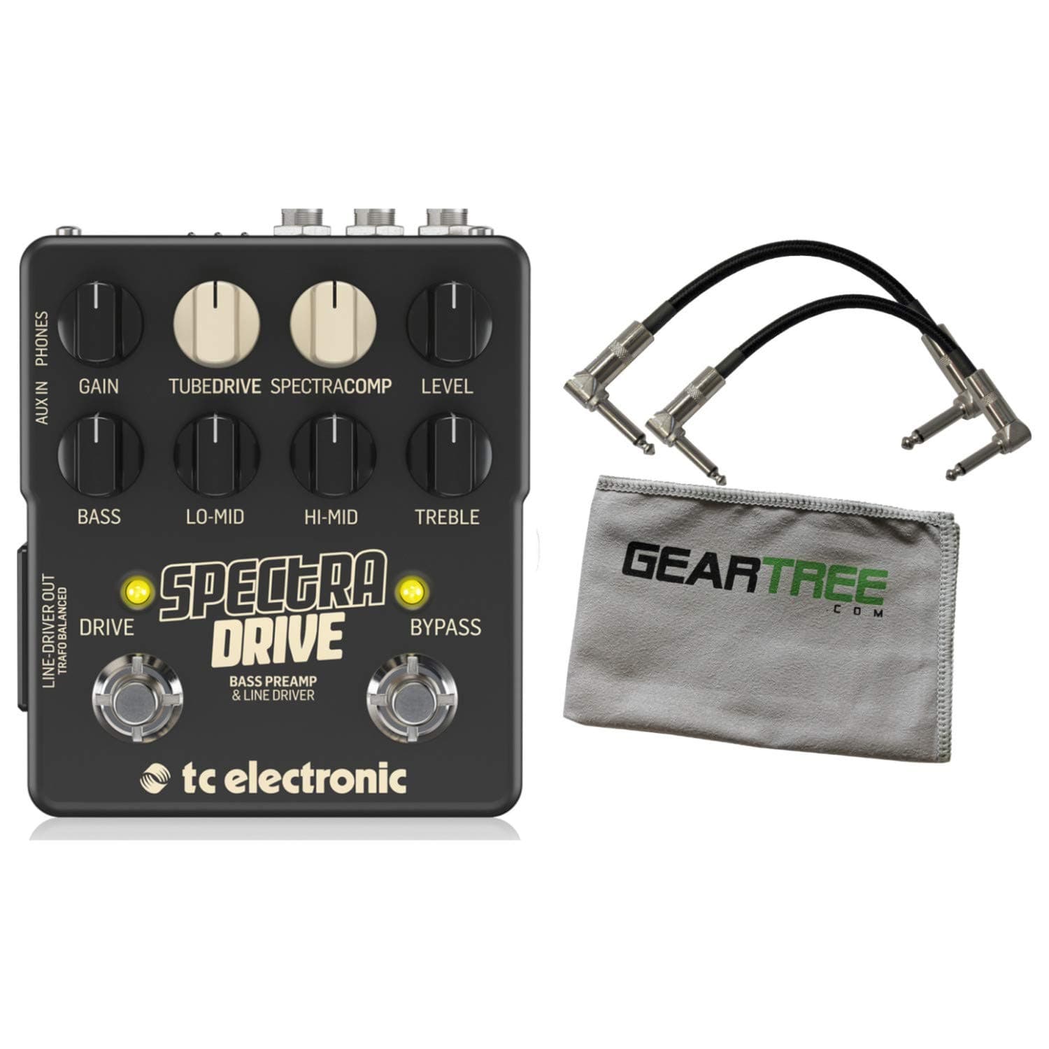 TC Electronic SpectraDrive Bass Preamp and Drive Pedal Bundle w/ 2 Patch Cables