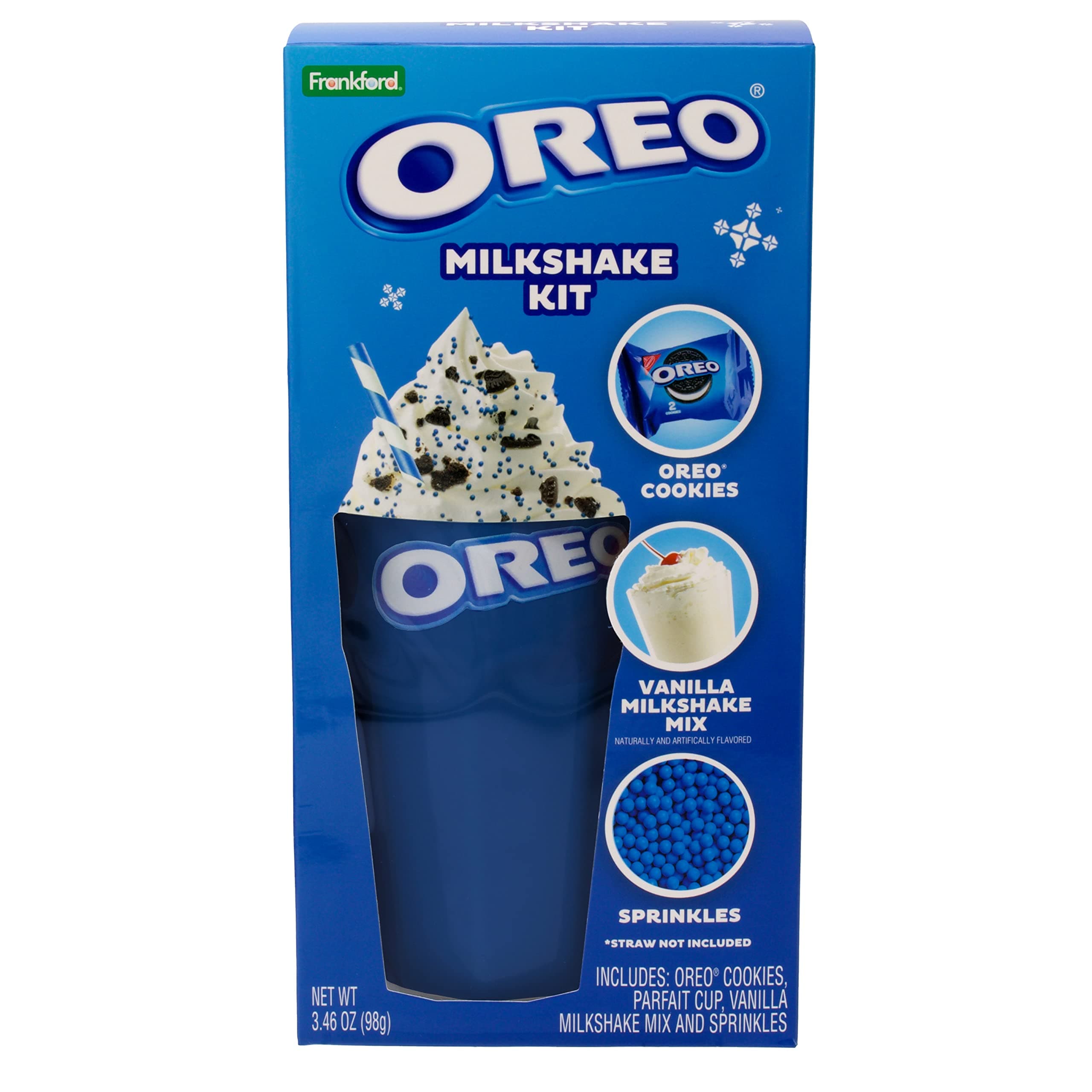 Frankford OREO Milkshake Kit Gift Set with OREO Cookies, Ceramic Milkshake glass, Milkshake Mix and Sprinkles