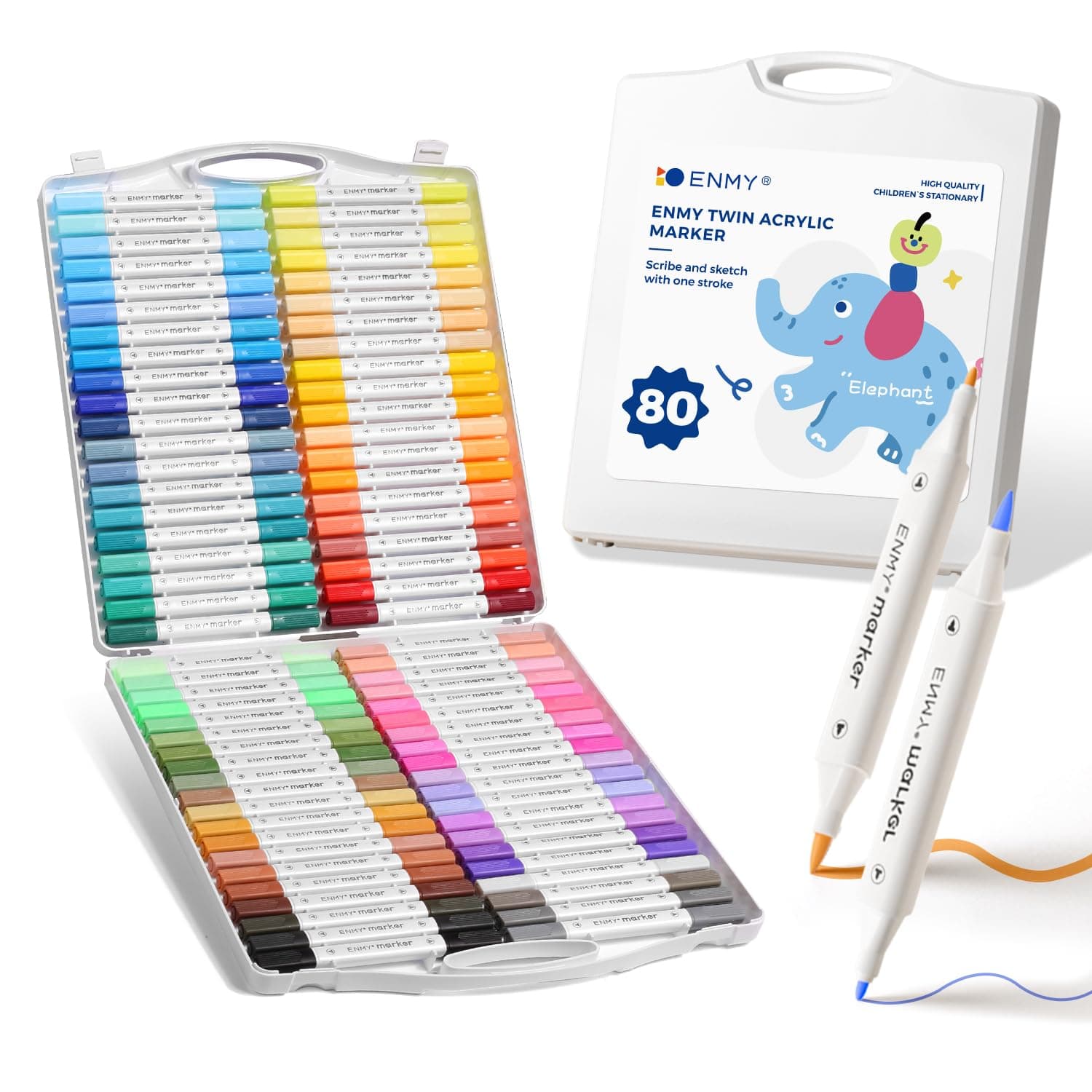 ENMY Acrylic Paint Marker Pens, 80 Colors Dual Tip Acrylic Markers with Portable Case for Art & Craft Supplies for Glass, Pottery, Ceramic, Rock, Canvas, DIY Crafts Making Art Supplies