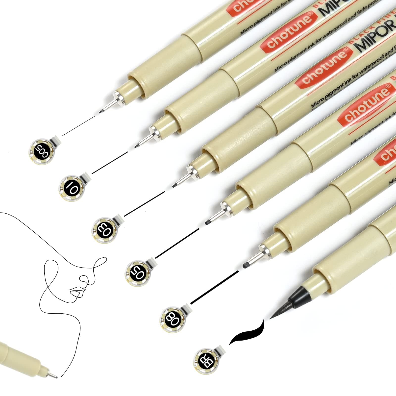 Micro Fineliner Set, 6 Pack Black Micro Fine Point Drawing Waterproof Archival Ink Multiliner Pens for Artist Illustration, Sketching, Technical Drawing, Anime, Manga