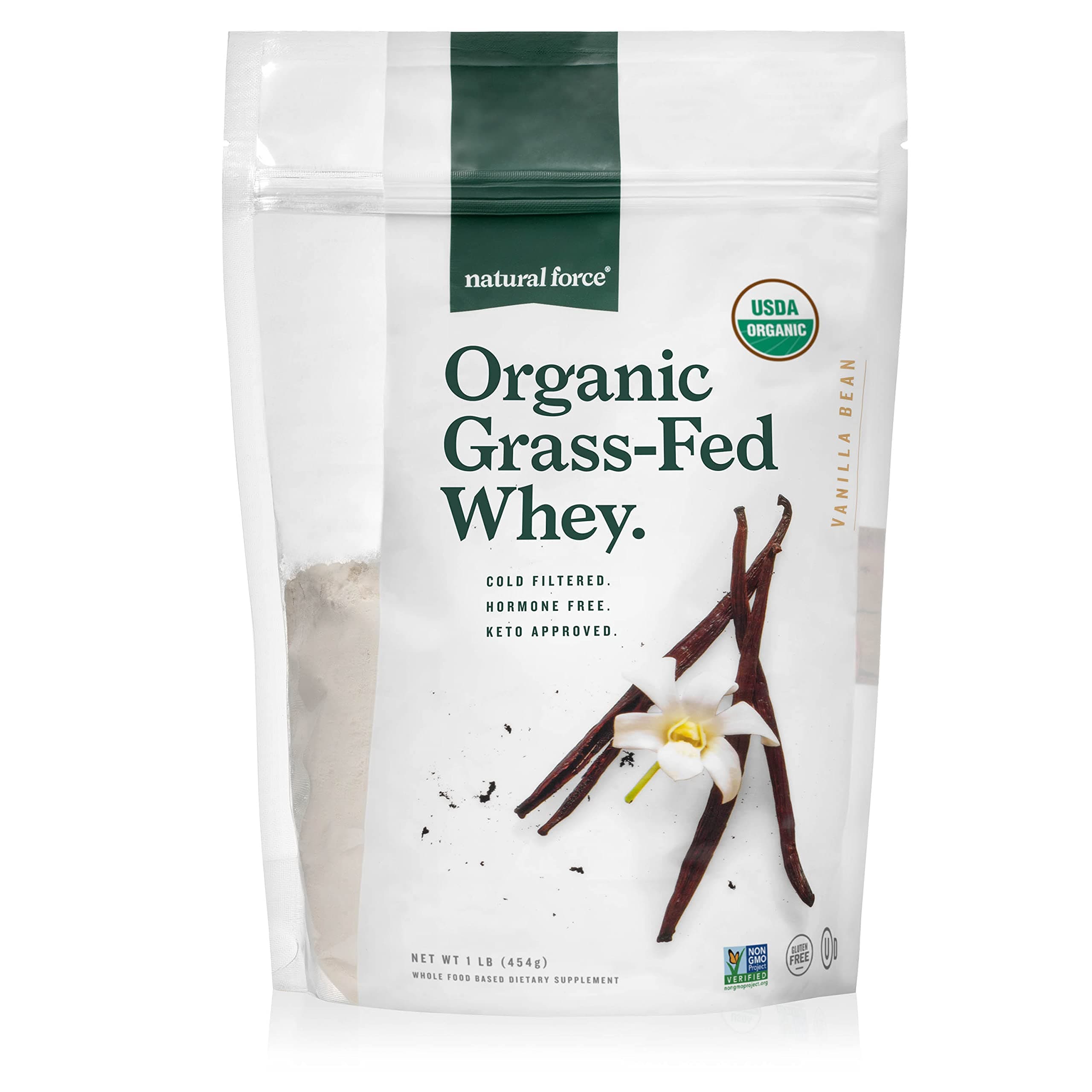 Natural Force® Organic Whey Protein Powder A2 Grass Fed Whey Protein Concentrate - Best Organic Whey - Keto Certified, Paleo Friendly, Non-GMO & Human, 15 Servings