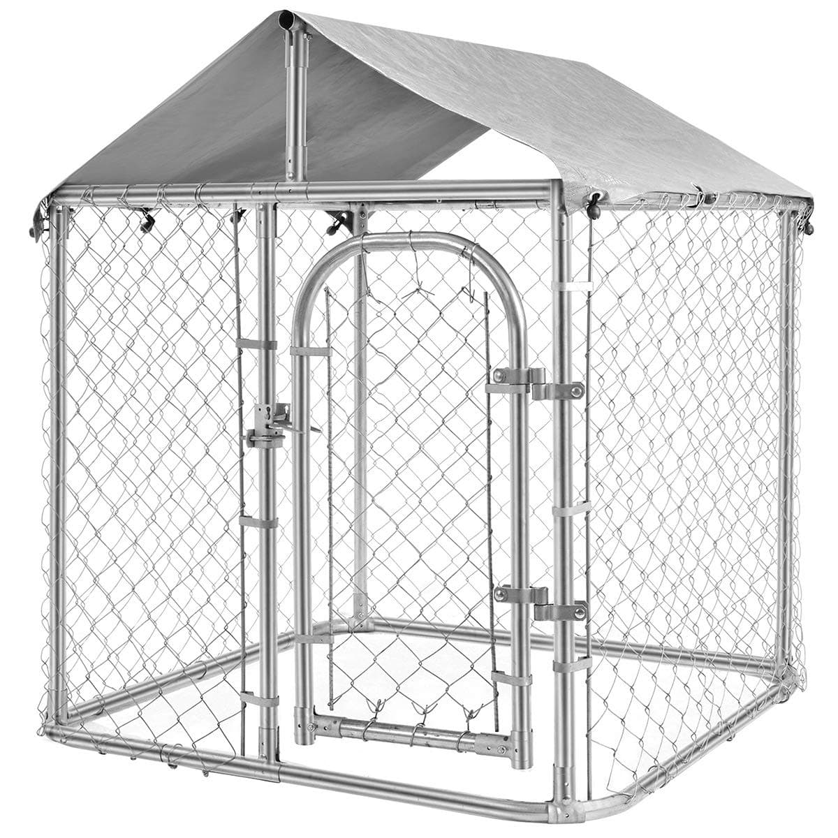 Uptown Dog Kennel, Heavy Duty Galvanized Chain Link Kennel with UV and Water Resistant Tarp Cover - 51" H x 47" W x 47" L