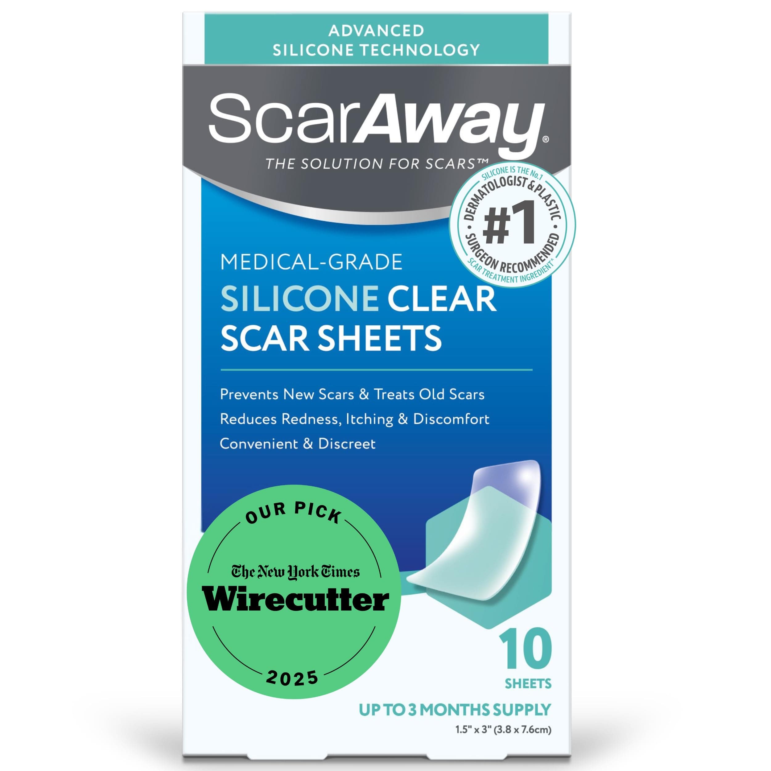 Clear Silicone Scar Sheets, White, 10 Count