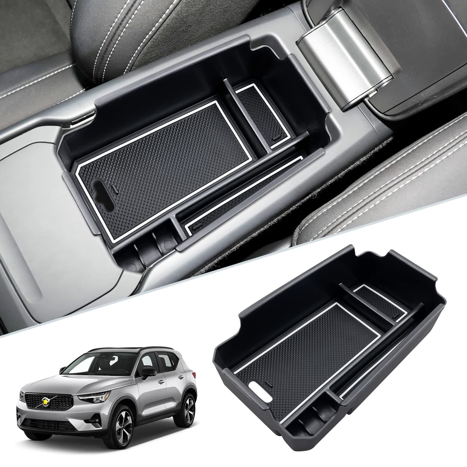 SKTU for 2018-2025 Volvo XC40 Center Console Organizer for 2023 2024 2025 Volvo XC40 Accessories Console Tray 2024 2025 XC40 Insert ABS Black Materials Tray XC40 Glove Secondary Storage Box (White)