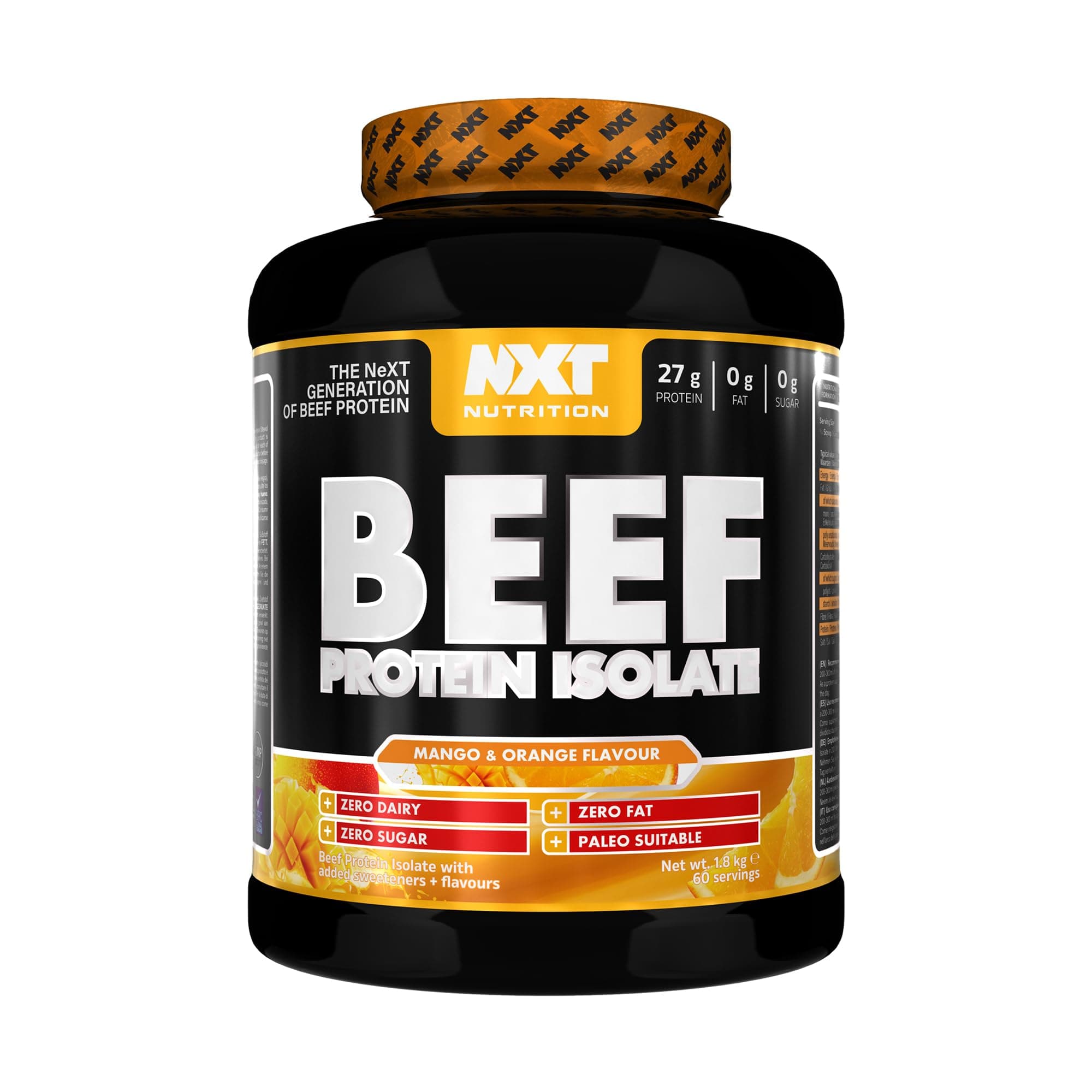 NXT Nutrition Beef Protein Isolate Powder - Protein Powder High in Natural Amino Acids - Paleo, Keto Friendly - Dairy and Gluten Free - Muscle Recovery | 1.8kg (Mango & Orange)
