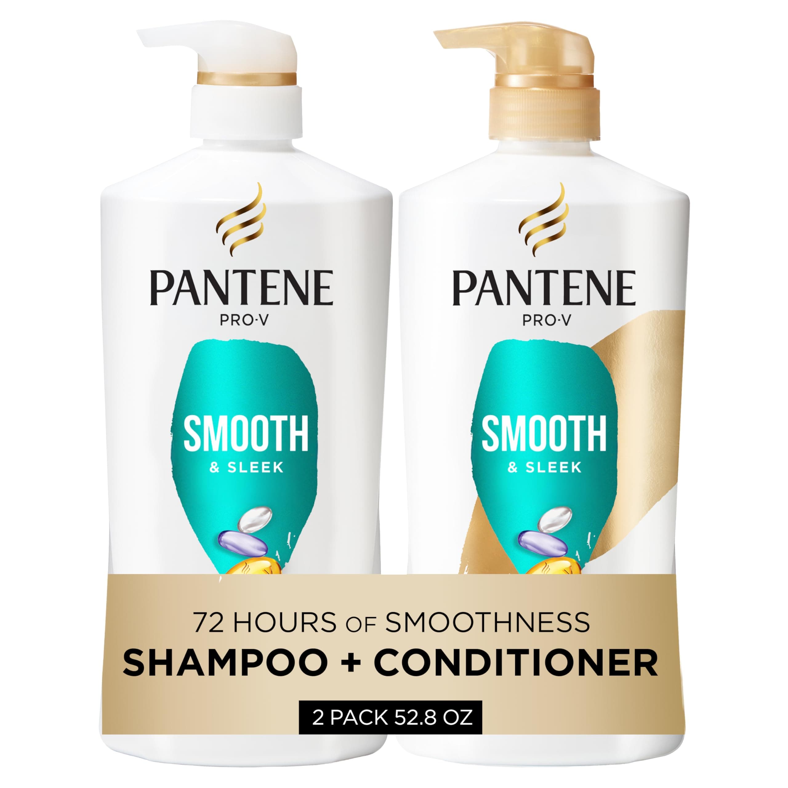 Shampoo & Conditioner Set, Smooth and Sleek - Frizz Control with Antioxidants, Nourishing for All Hair Types - Curly, Dry, Color-Treated, 52.8 Oz Total + Miracle Rescue Shot (0.5 Oz)