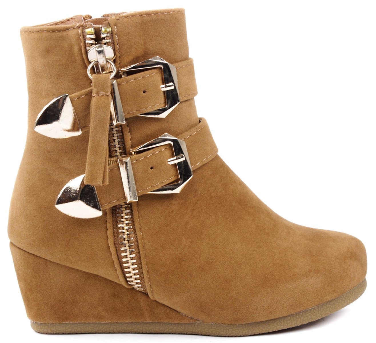 Link Peggy Kids Dual Gold Buckle Ankle Strap Decor Zipper Dress Booties