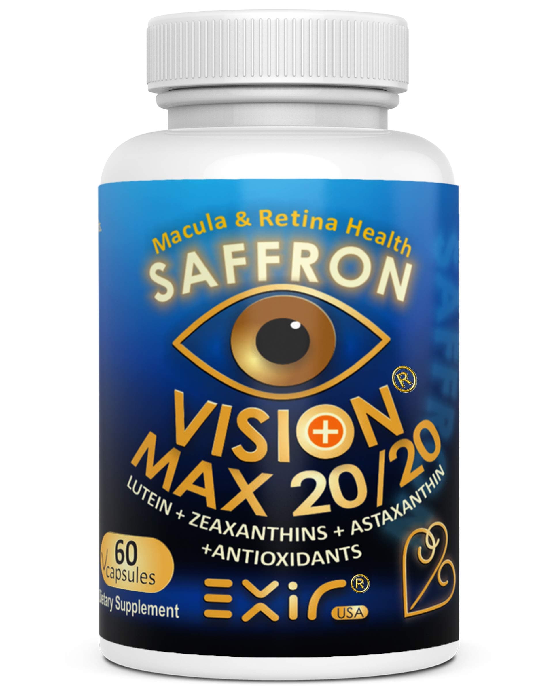 EXIR Lutein Zeaxanthins Astaxanthin Saffron Eye Supplement, Preserve Improve Eye Health, Vision Max 20/20, 60 Capsules