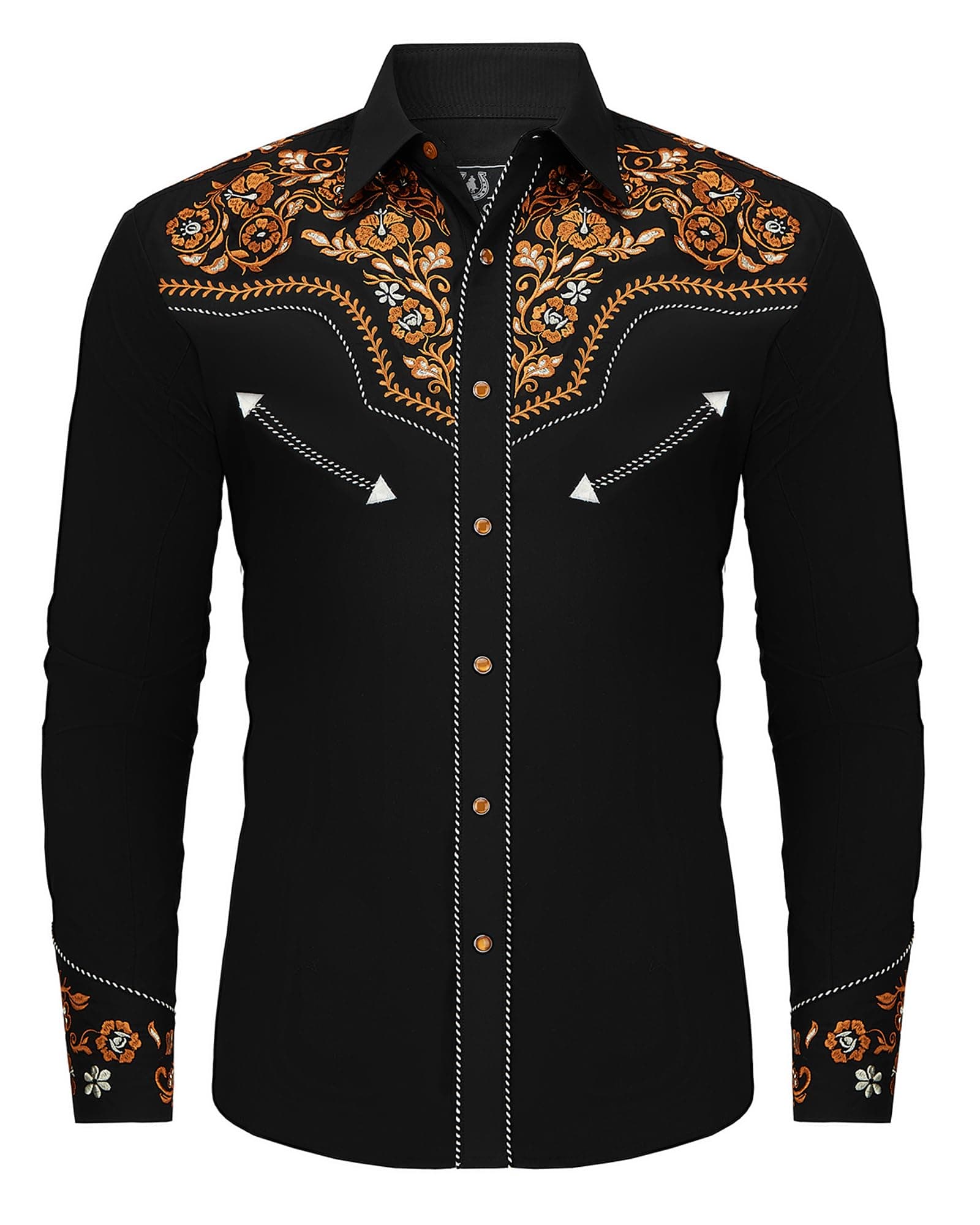 SALVAJE OESTE Western Embroidered Cowboy Shirts for Men, Casual Button Down Long Sleeve Shirt with Floral Design