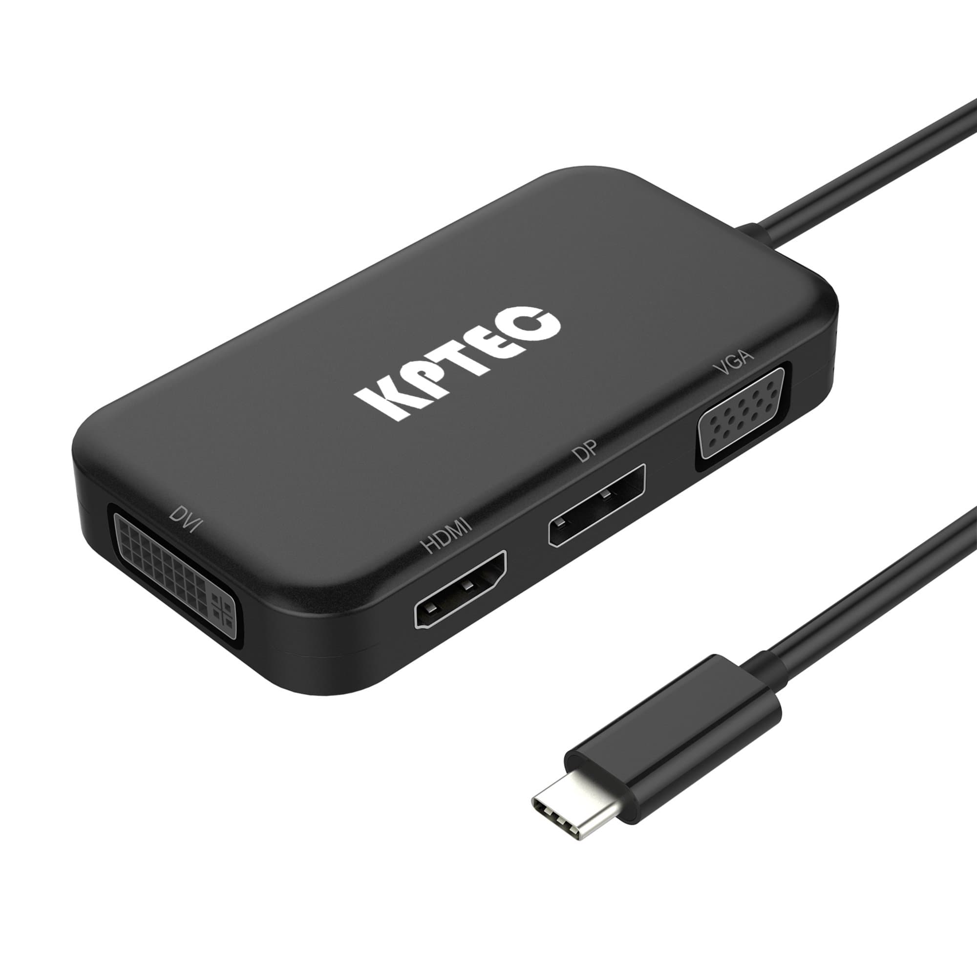 Ultimate 4-in-1 USB-C to 4K HDMI, DVI, VGA DisplayPort DP Hub Adapter, Compact USB 3.1 Type C Multiport UHD Converter for MacBook Pro 2017, Laptop, Notebook, Thunderbolt 3 Compatible Devices, Black