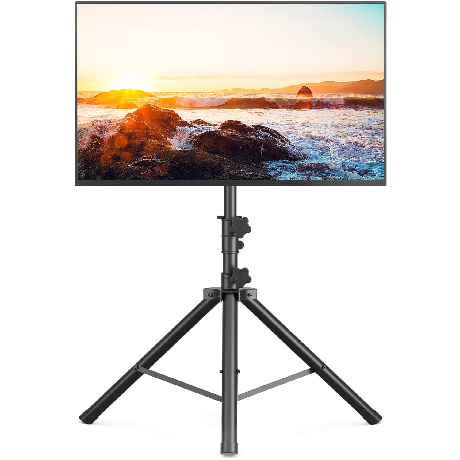 5Rcom TV Tripod Stand, Portable TV Stand for Most 37-75 Inch Flat/Curved Screen TVs up to 100 Lbs, Outdoor TV Stand for Garden Yard, Trade Show Booth, Height Adju and Tilt TV Mount with VESA 600x400mm