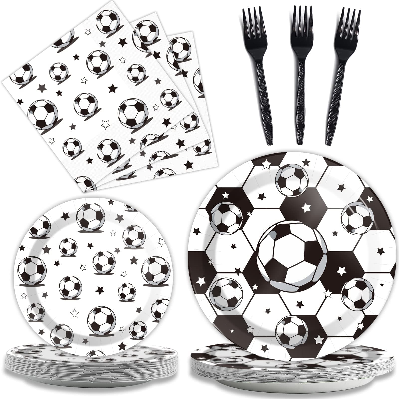 Wiooffen 96 Pcs Soccer Party Plates Napkins Supplies Soccer Theme Party Tableware Set Disposable Dinnerware Decoration for Birthday Party Baby Shower, 24 Guests