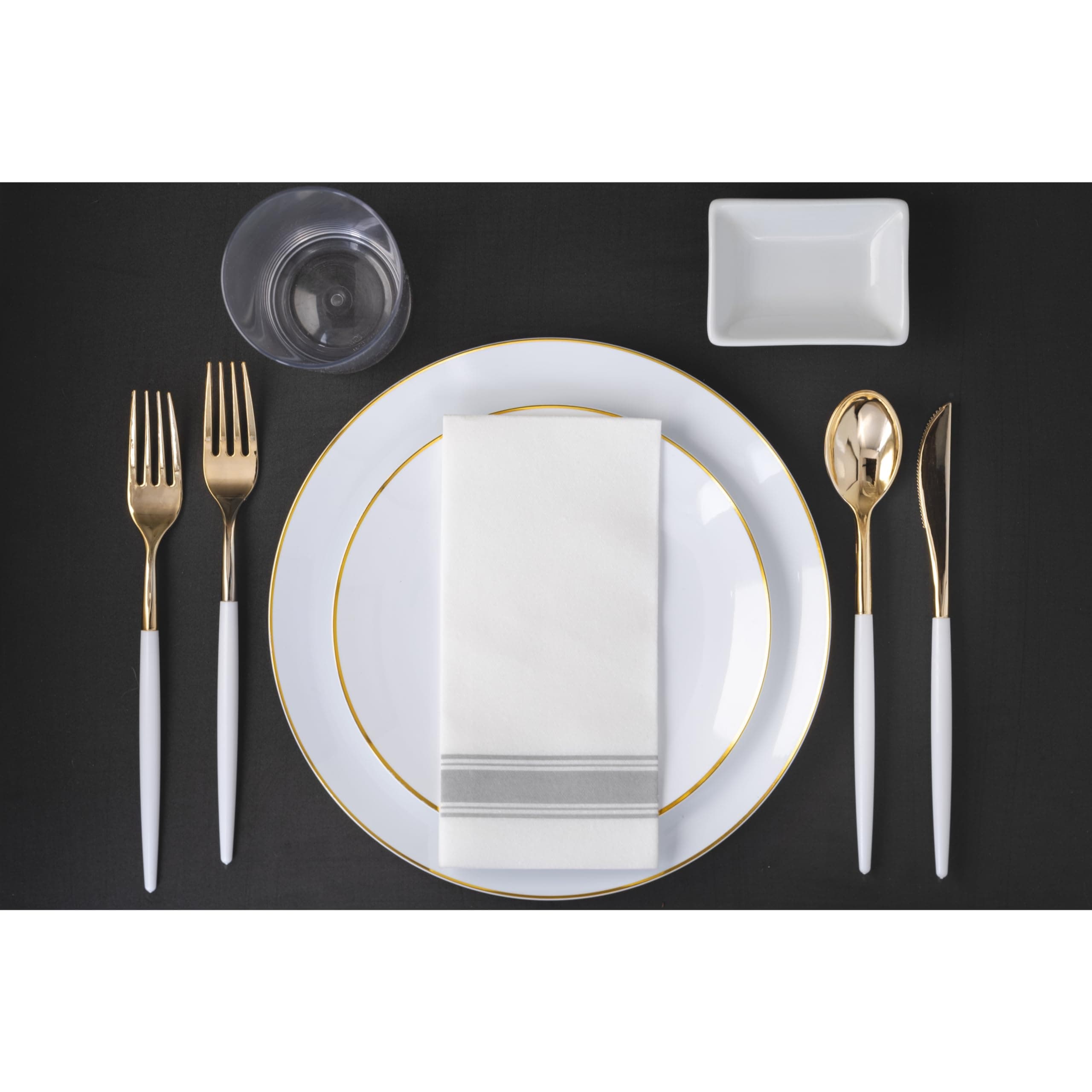 Trendables 360 Pack Disposable Silverware Set - Dinnerware Set Includes 120 Forks, Spoons, Knives in Black & Gold