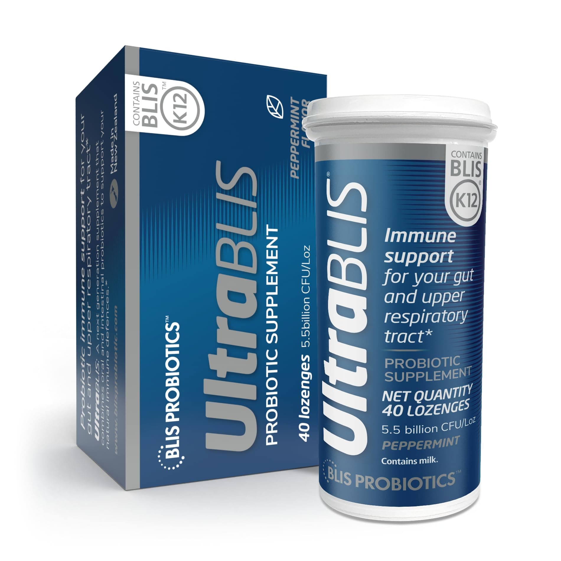 BLIS UltraBLIS Probiotic Lozenges - Immune, Gut & Oral Health, K12, Peppermint - 40 Count