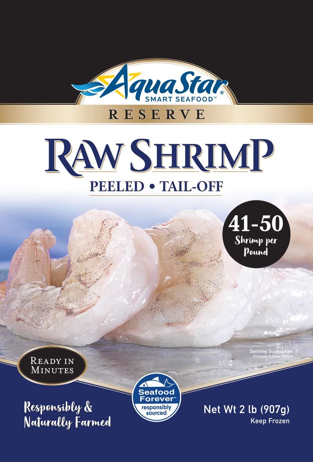 Aqua Star, Raw, Peeled, Deveined, Tail-off Shrimp, 41-50 Count , 2 lb (Frozen)