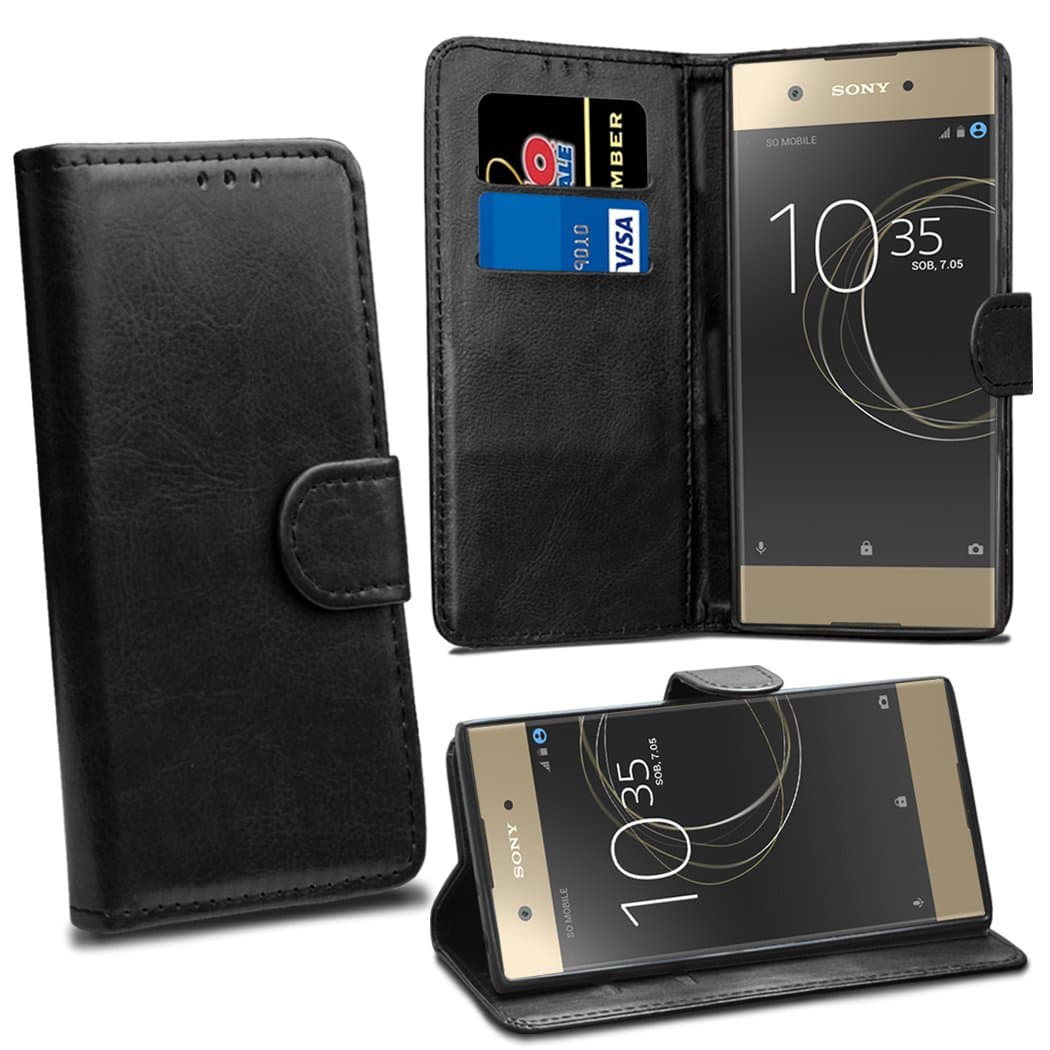 Sony Xperia XA1 Cases - Premium Wallet Leather Flip Case Cover For Sony Xperia XA1[Card Holder] [Magnetic Closure](Black)