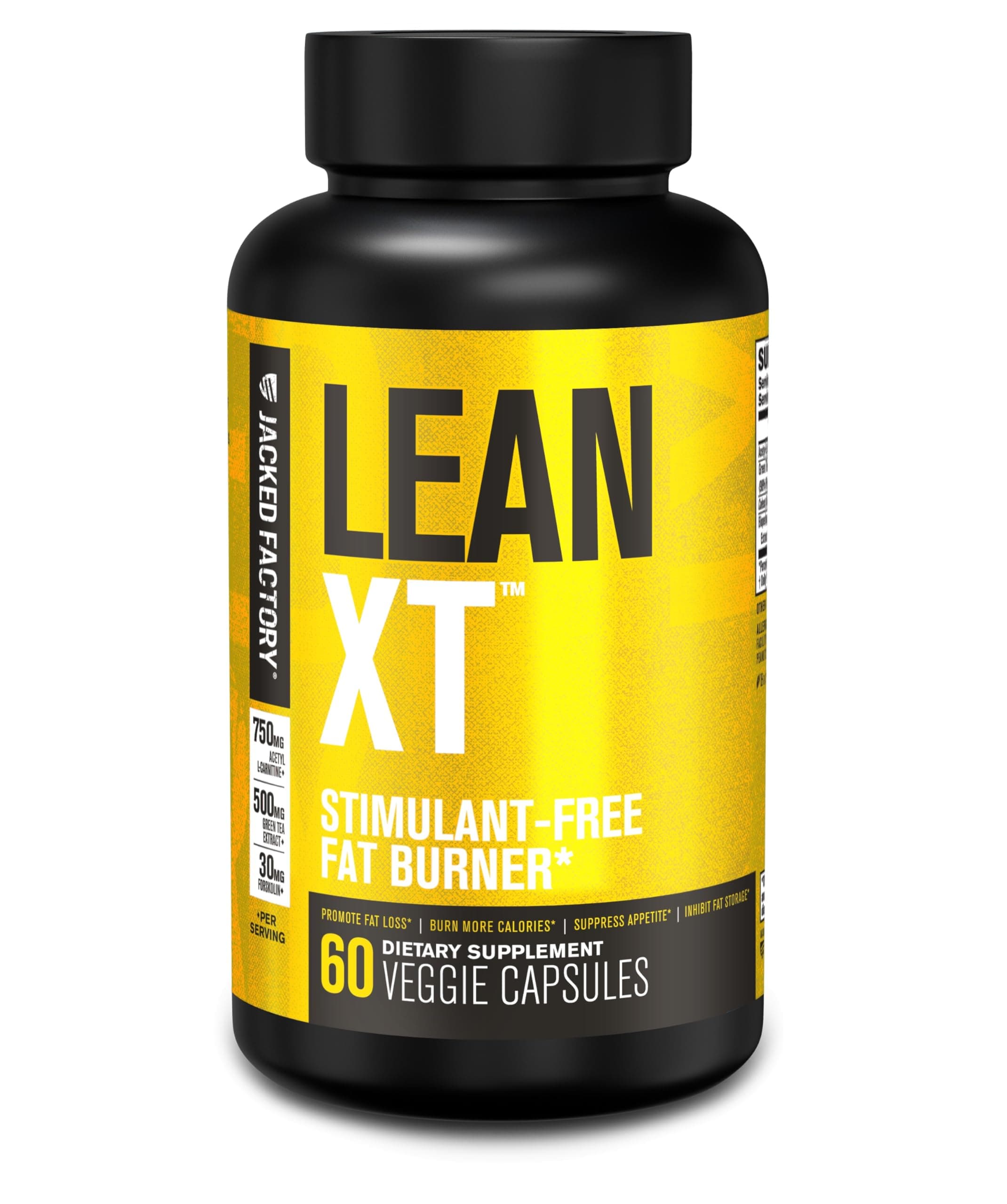 Jacked Factory Lean-XT Caffeine Free Fat Burner - Non Stim Weight Loss Supplement, Appetite Suppressant & Metabolism Booster | Acetyl L-Carnitine, Green Tea Extract, Forskolin - 60 Natural Diet Pills