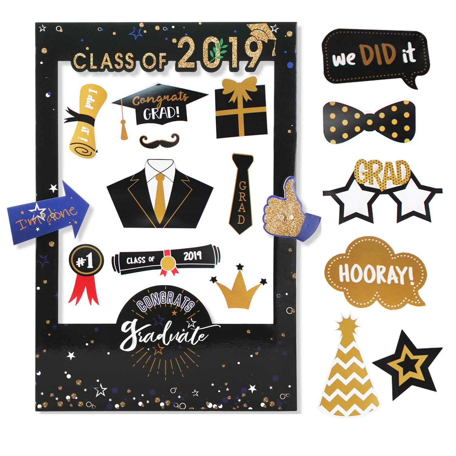 Graduation Photo Booth Props,Graduation Frame Selfie Picture Frame,2019 DIY Kit for Graduation Party Decorations