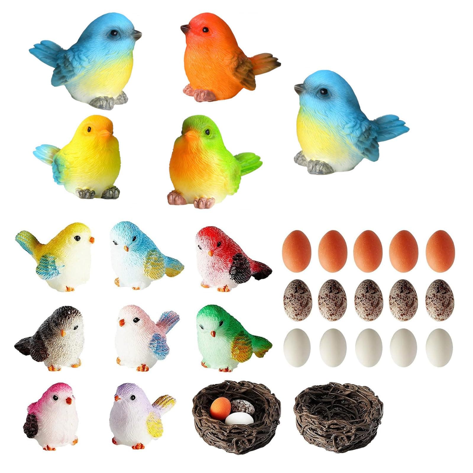 Jetec 30 Pieces Garden Accessories Bird Decorative Figurines Miniature Bird Figurines for Garden, Dollhouse Miniature, Cake Topper, Micro Landscape, Yard Bonsai Decal, Home Decoration