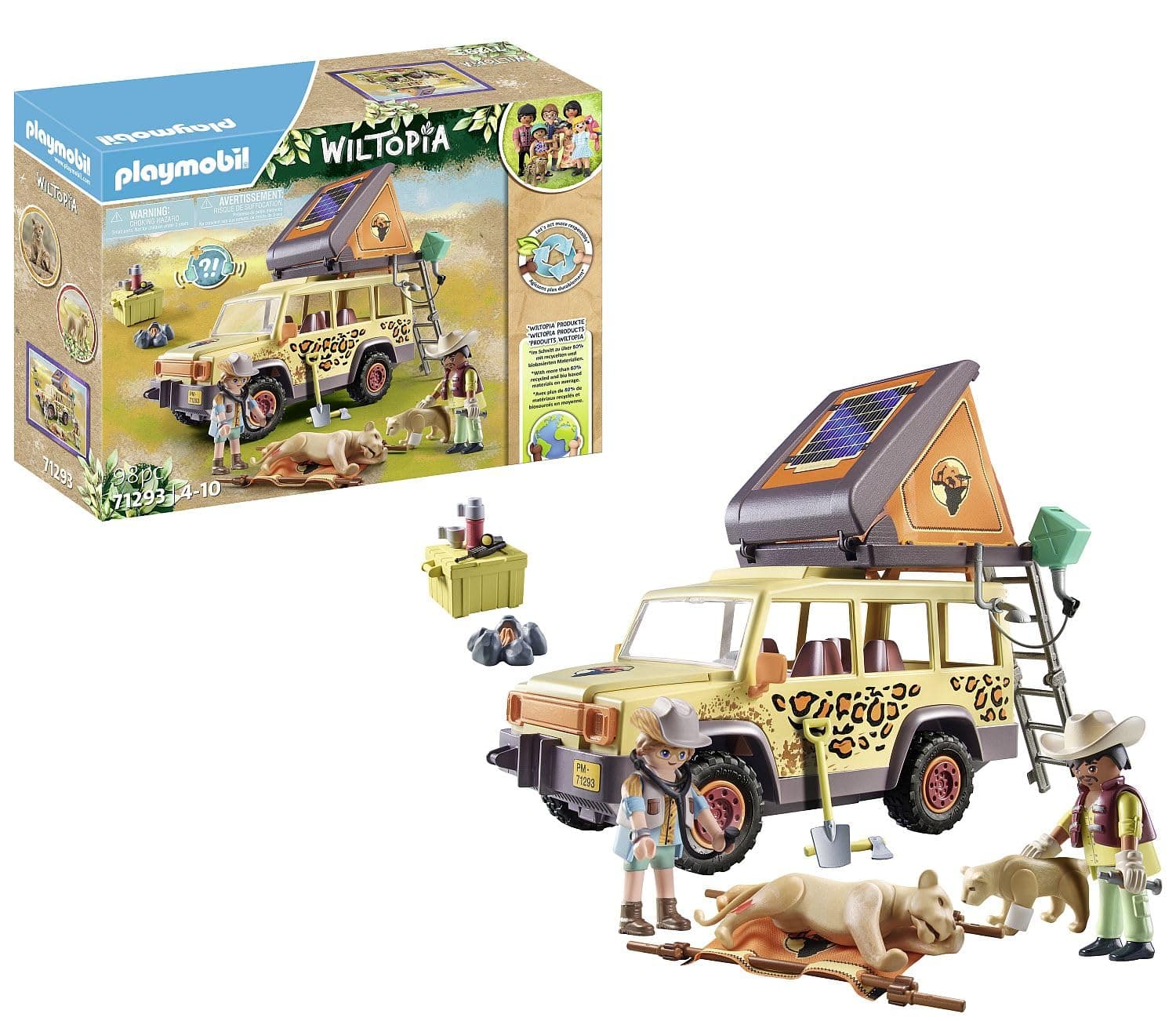 Wiltopia 71293 With the Off-Road Vehicle at the Lions, Adventurous Animal Medicine in the Savannah, Educational Toy Made of Sustainable Material, Toy for Children from 4 Years