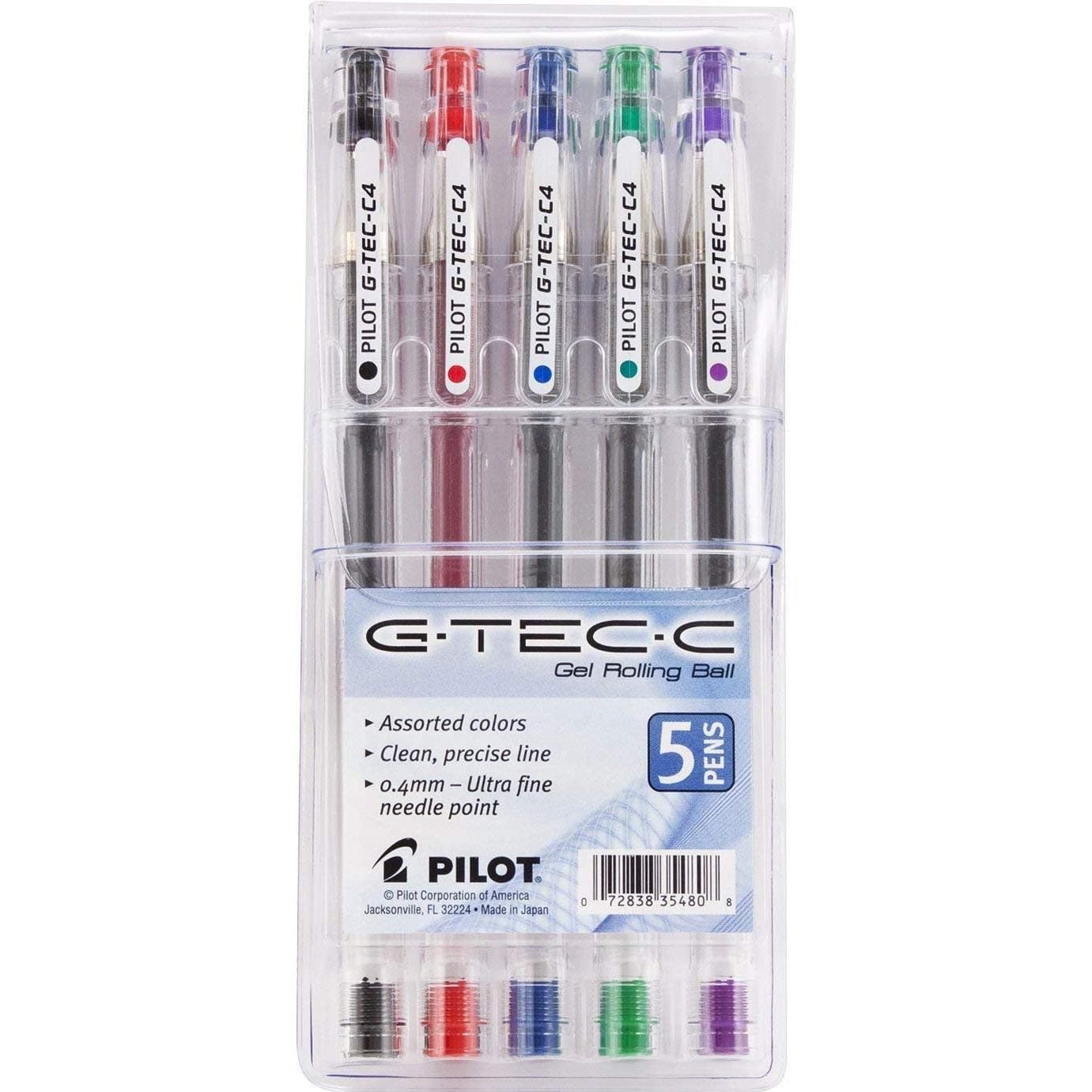 G-Tec-C4 Ultra Assorted Colors 0.4MM Rollerball Pen 5 Per Pack