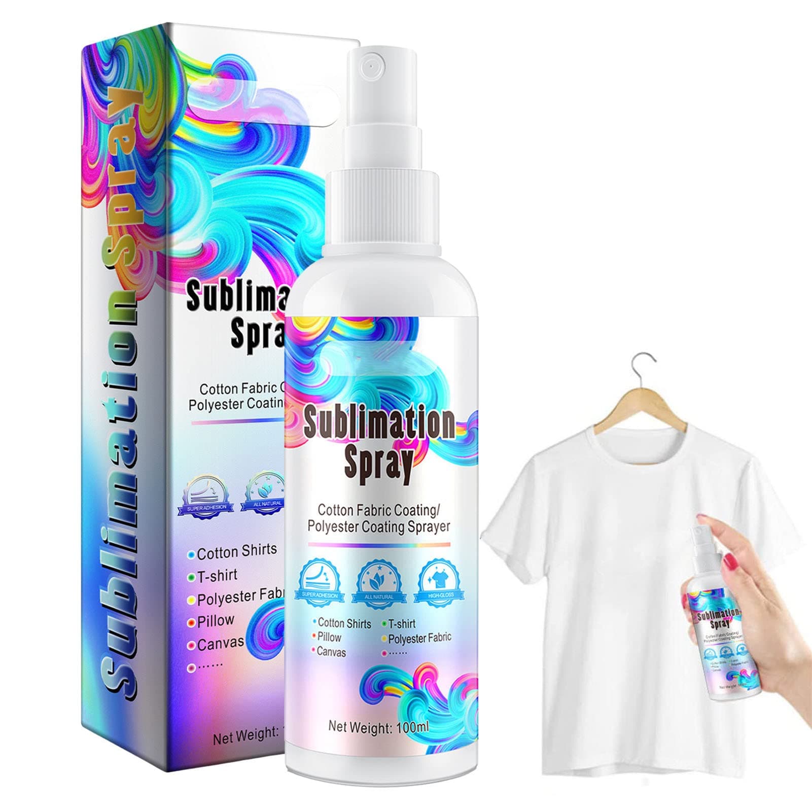Tumotsit Sublimation Spray, 100ml Sublimation Spray For Cotton Shirts, Quick Dry & Super Adhesion Sublimation Coating Spray,coating Spray For All Fabric Including Polyester, Carton, Canvas