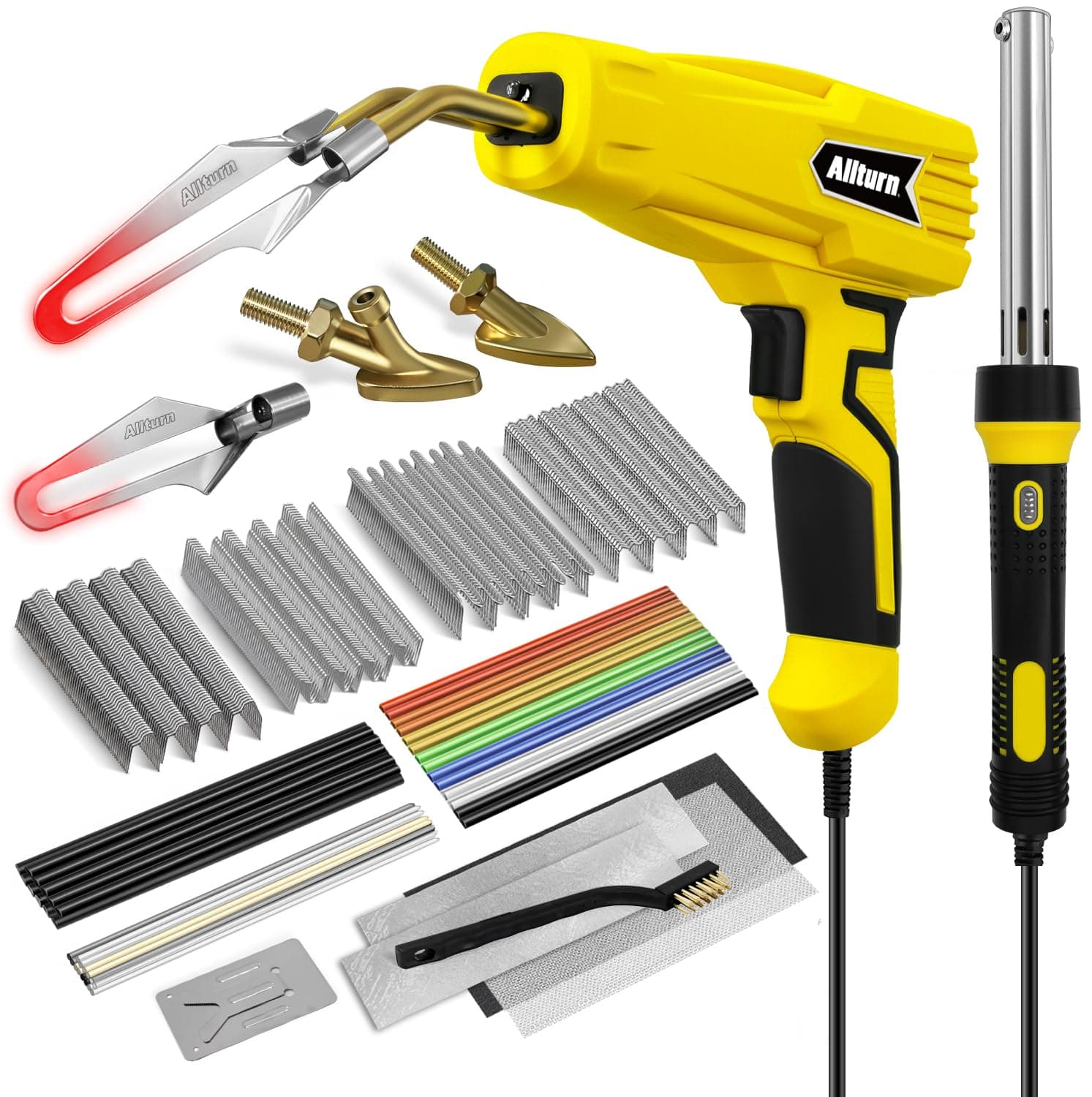 Allturn Plastic Welder,Plastic Welding Kit 3 in 1,Plastic Repair Welder Kit,1000pcs Plastic Welding Staples,Plastic Welding Rods Kit,Repair for Most Thermoset Plastics,Yellow
