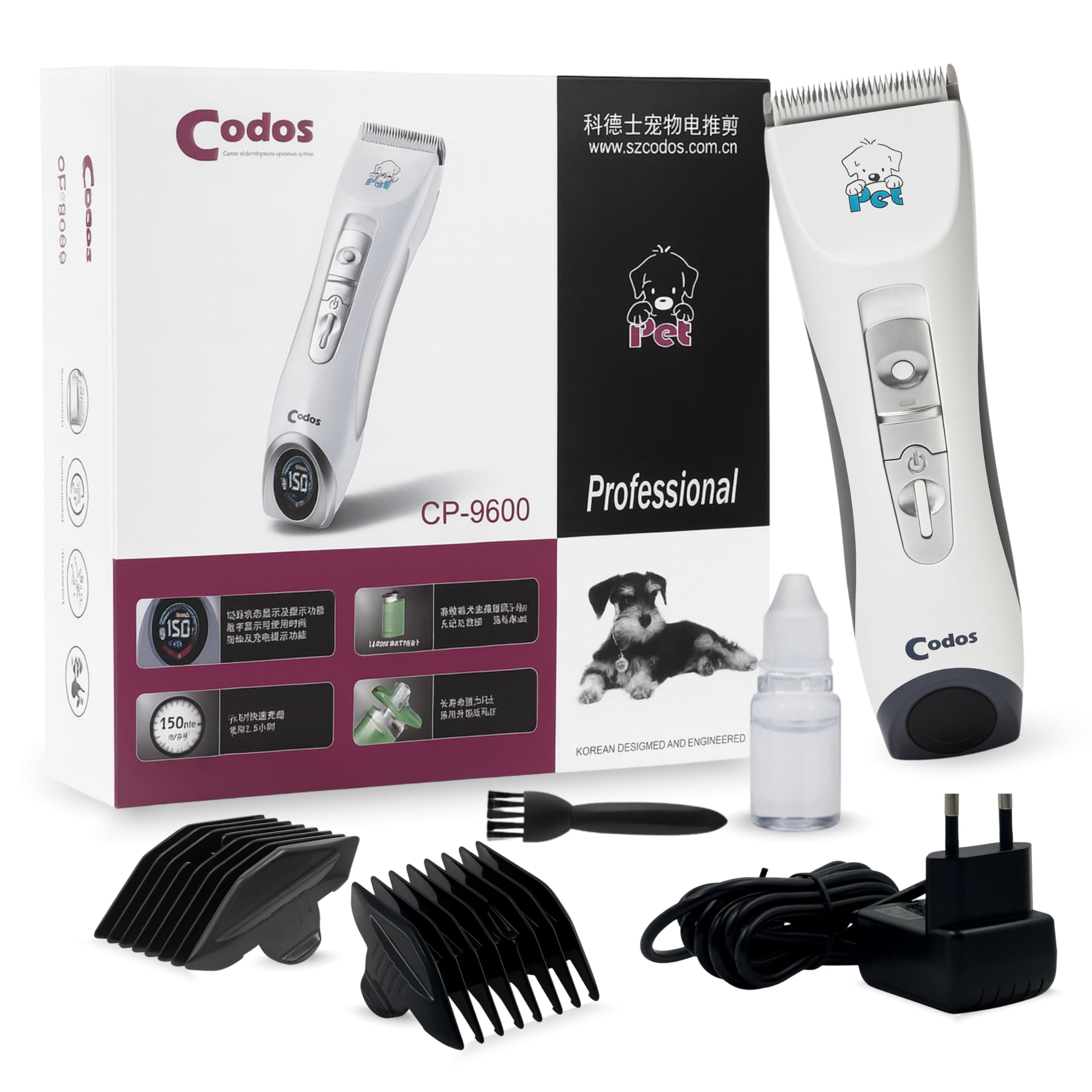 Codos CP-9600 Professional LCD Screen Pet Dog/Cat Clipper Electrical Grooming Hair Trimmer Rechargeable Haircut Machine (CP-9600)