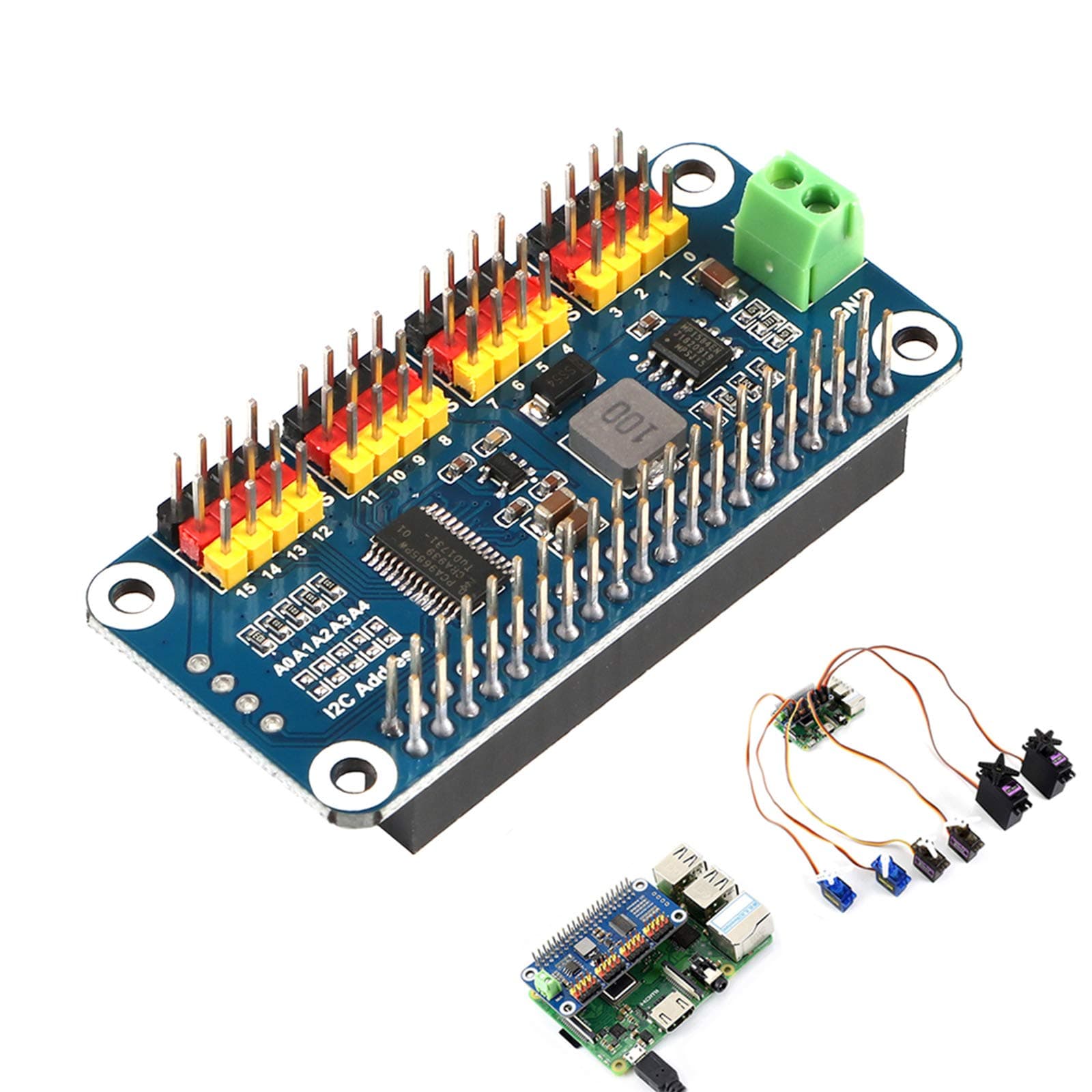 PWM Servo Motor Driver IIC Module 16 Channel PWM Outputs 12 Bit Resolution I2C Compatible with Raspberry Pi 4 3B+ 3B Zero/Zero W/Zero WH and Jetson Nano